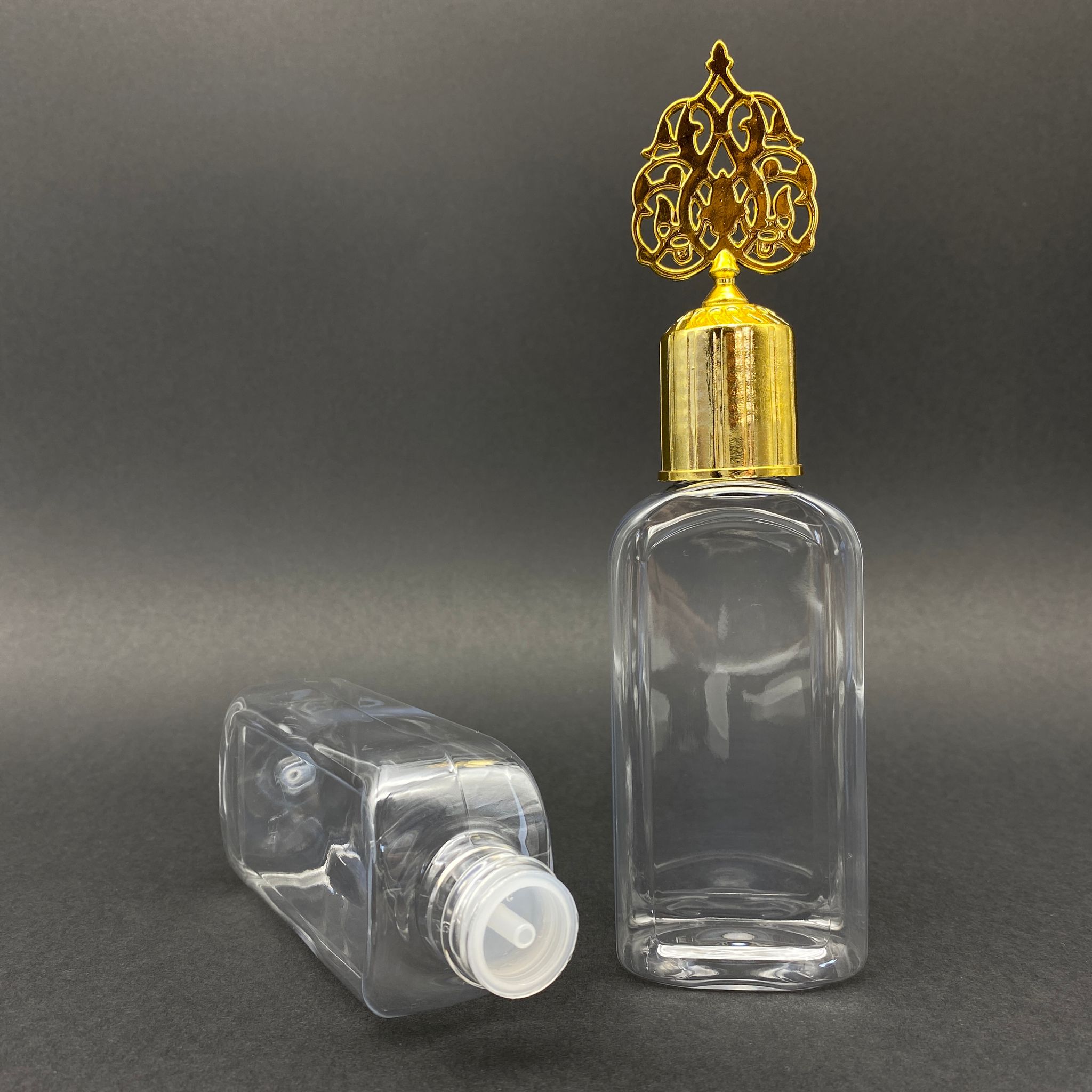 140 Cc Yassı Şişe - Gold Osmanlı Kapaklı - Kolonya Tıpalı - 140 Ml Plastik Kolonya Şişesi