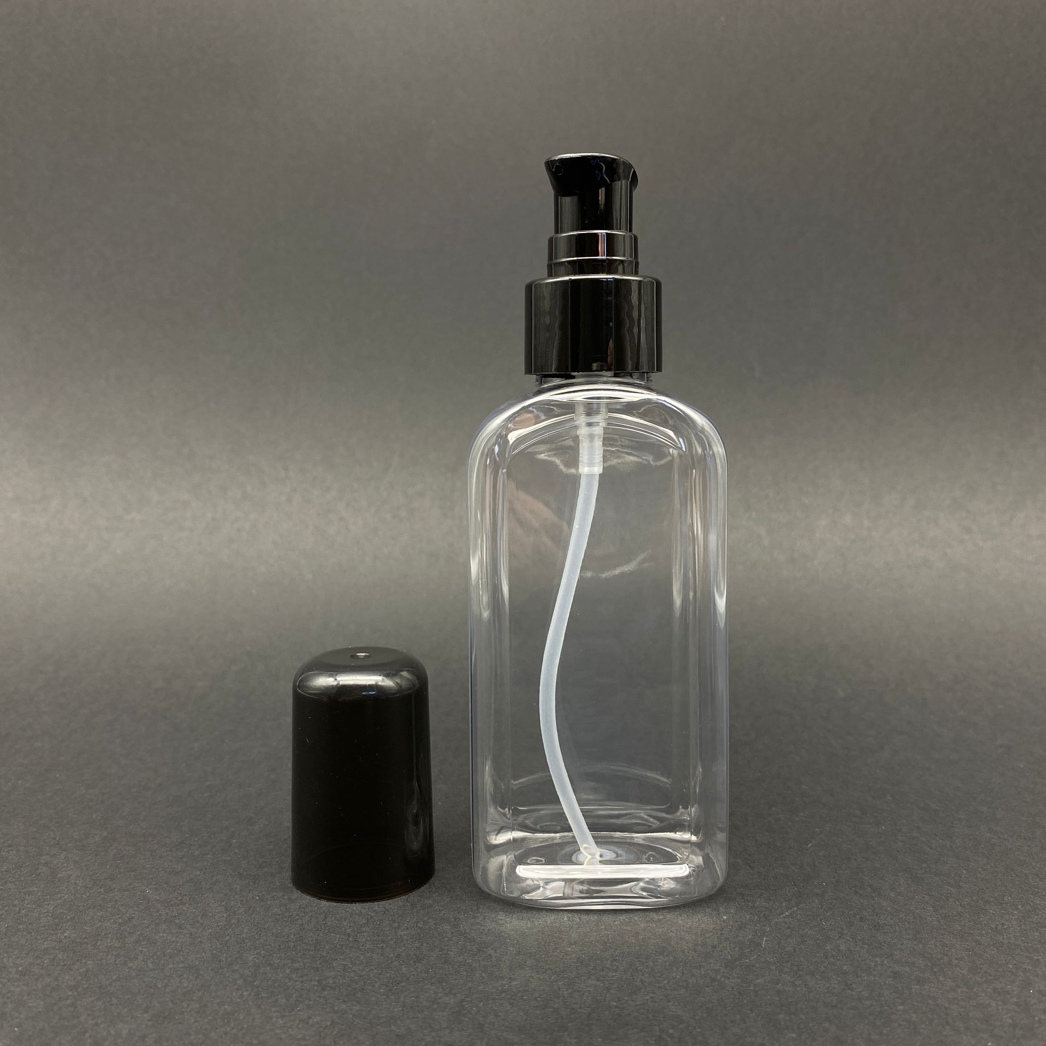 140 Cc Yassı Şişe - Siyah Losyon Pompalı - 140 Ml Yassı Plastik Pompalı Şişe (Yoğun Kıvamlı Sıvılarda Kullanılır)