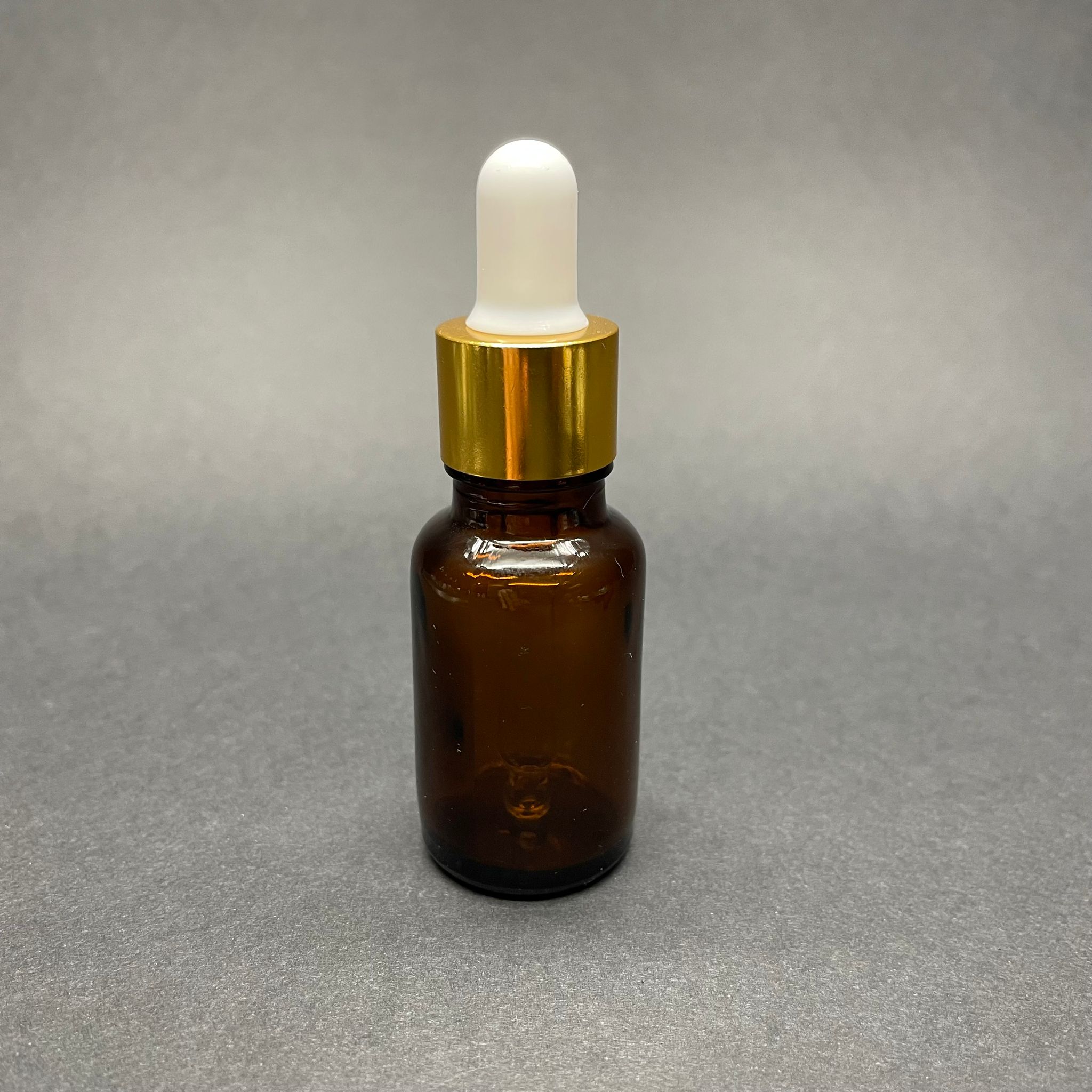 15 Cc Amber Cam Damlalıklı Şişe - Beyaz Emzik - Gold Metalik Kapak - 15 Ml Kahverengi Cam Damlalıklı Şişe