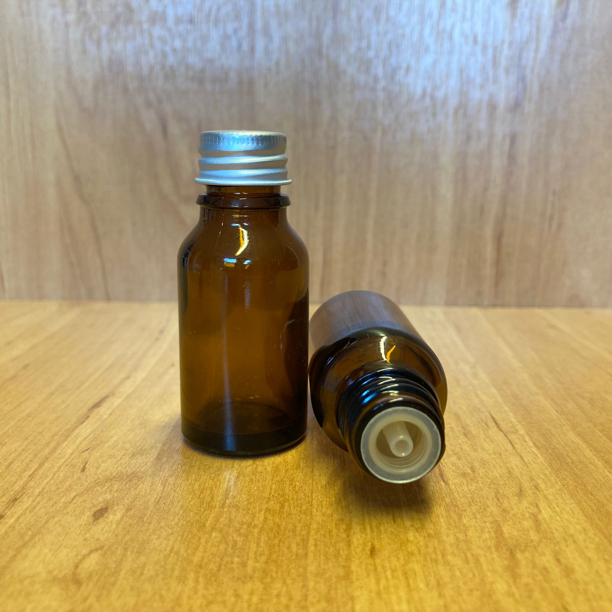 15 Cc Amber İçten Damlalıklı - Gümüş Metal Kapaklı Cam Şişe - 15 Ml Kolonya Tıpalı Cam Şişe