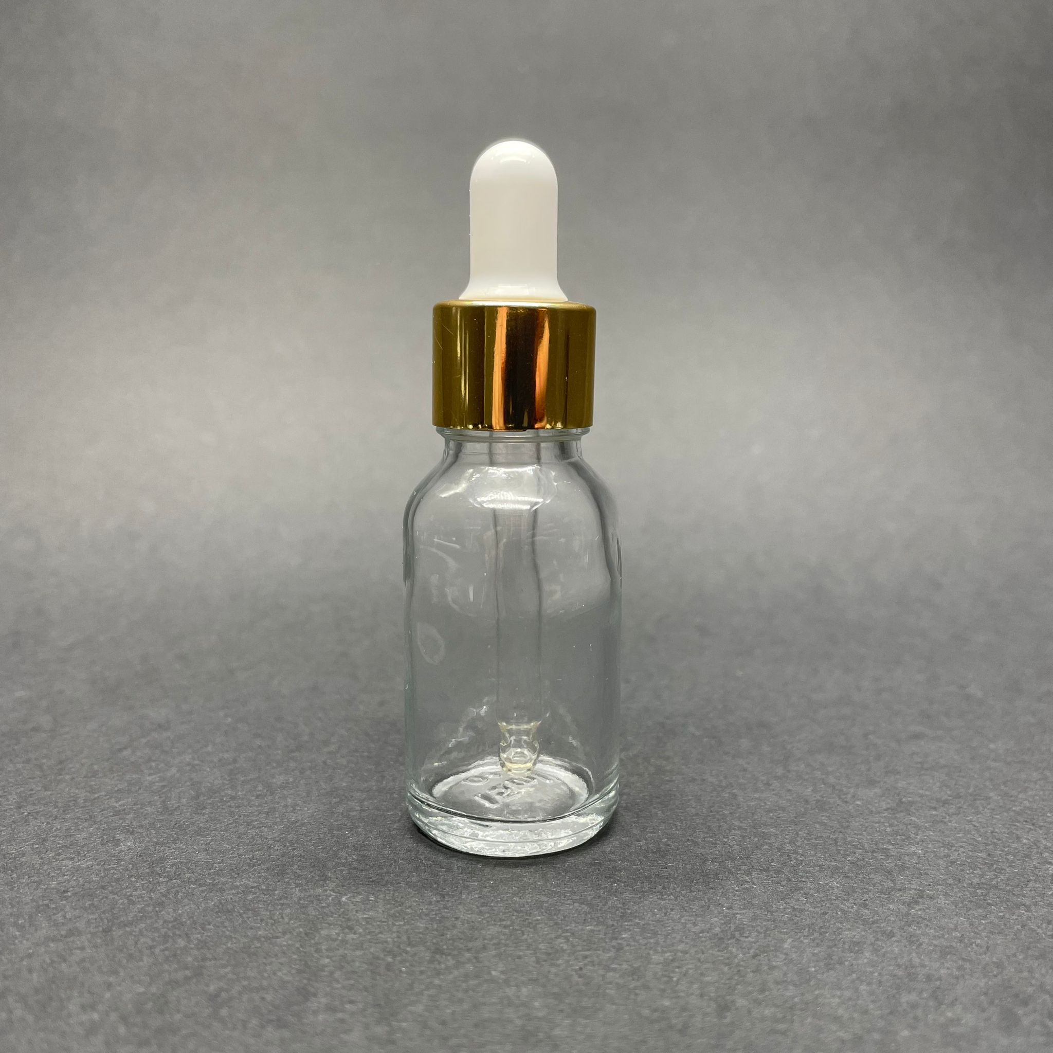 15 Cc Şeffaf Cam Damlalıklı Şişe - Beyaz Emzik - Gold Metalik Kapak - 15 Ml Cam Damlalıklı Şişe