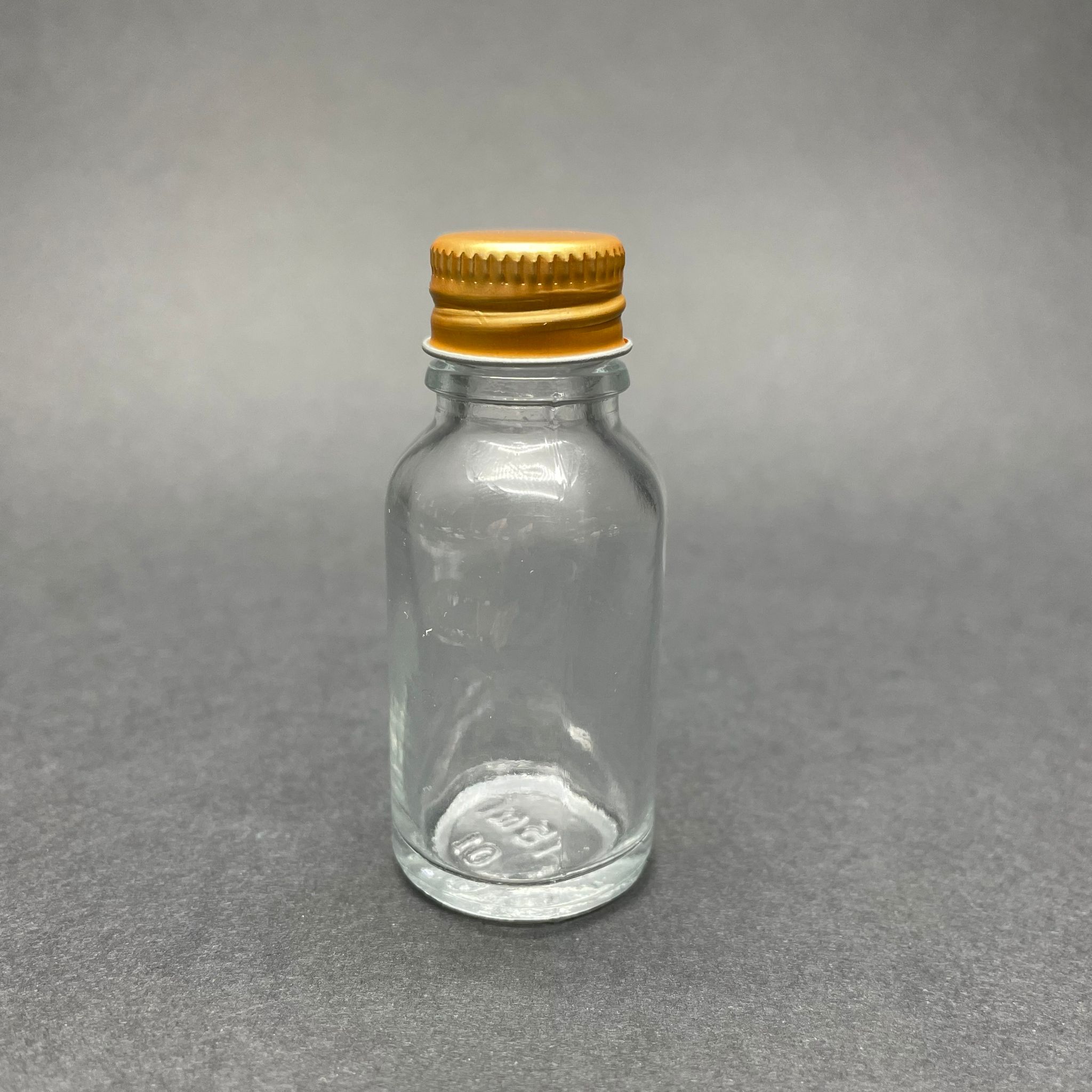 15 Cc Şeffaf Cam Şişe Gold Metal Kapaklı - 15 Ml Kapaklı Cam Şişe