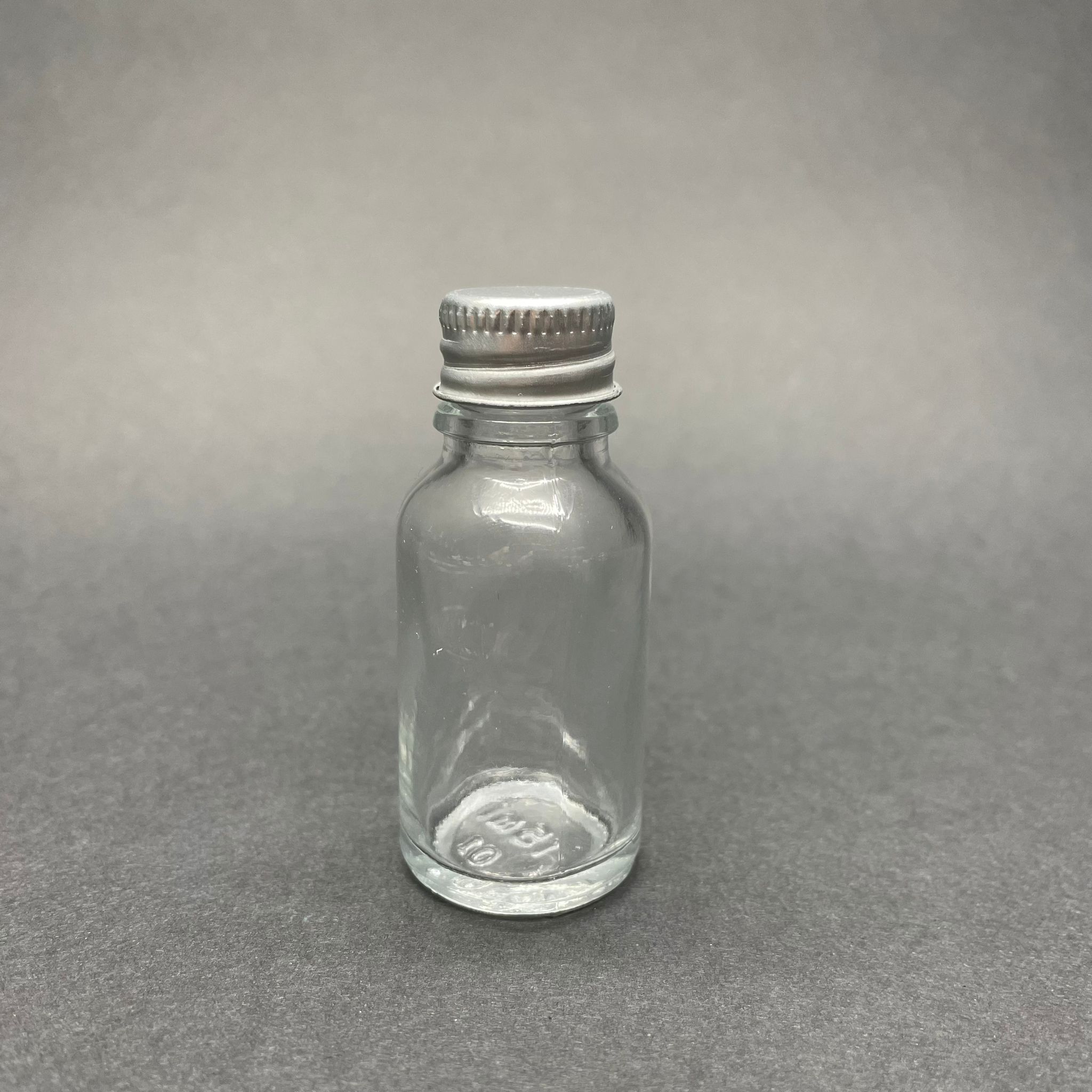 15 Cc Şeffaf Cam Şişe Gümüş Metal Kapaklı - 15 Ml Kapaklı Cam Şişe