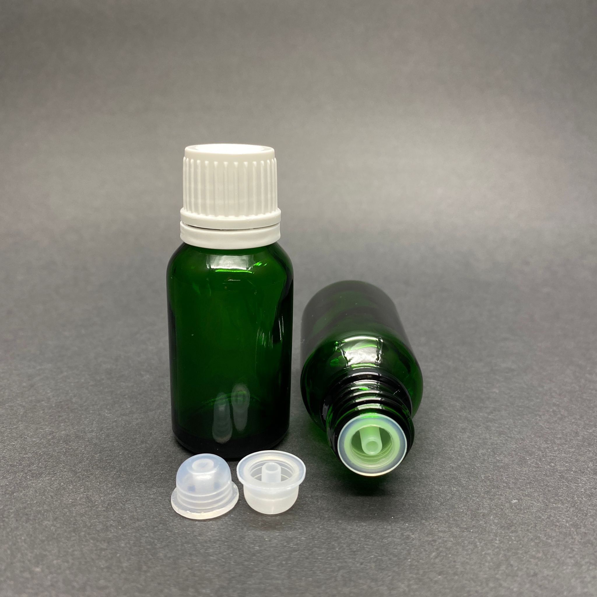 15 Cc Yeşil İçten Damlalıklı (Opsiyonel Damlalık) - Beyaz Kilitli Kapaklı Cam Şişe - 15 Ml Kolonya Tıpalı Cam Şişe