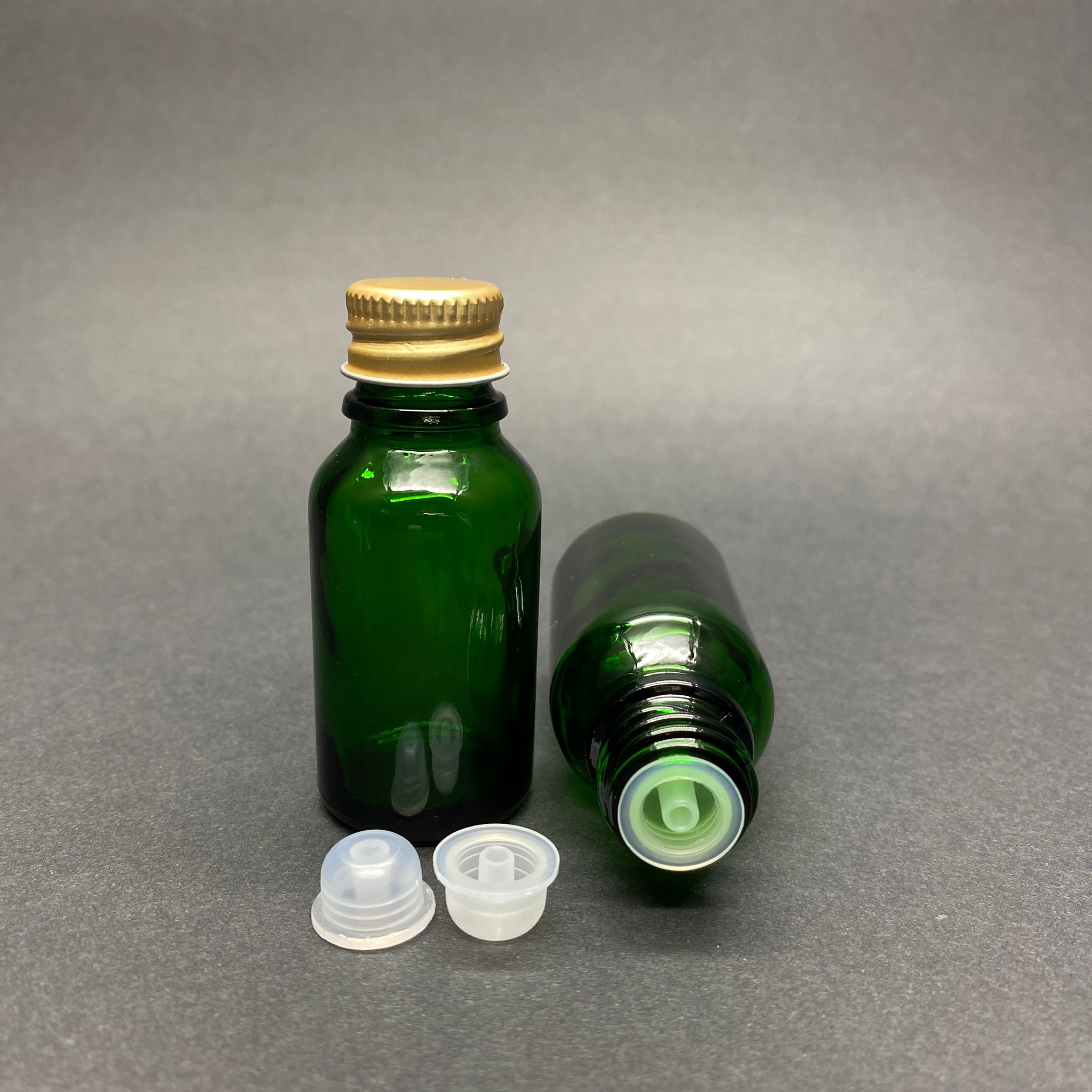 15 Cc Yeşil İçten Damlalıklı (Opsiyonel Damlalık) - Gold Metal Kapaklı Cam Şişe - 15 Ml Kolonya Tıpalı Cam Şişe