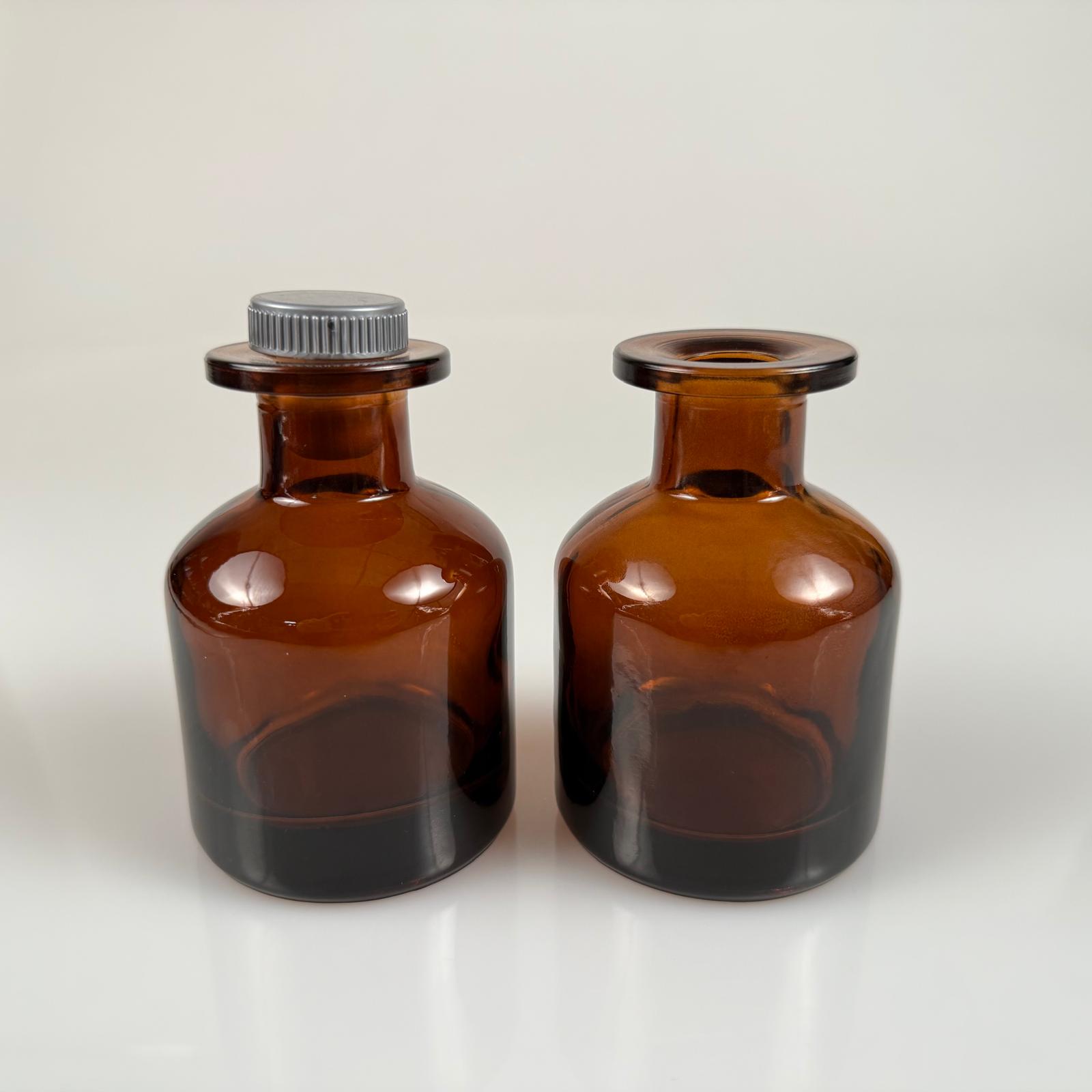 150 Cc Amber Cam Silindir Bambu Oda Kokusu Şişesi - 150 Ml Diffuser Cam Şişe + Gri Mantar Tıpa
