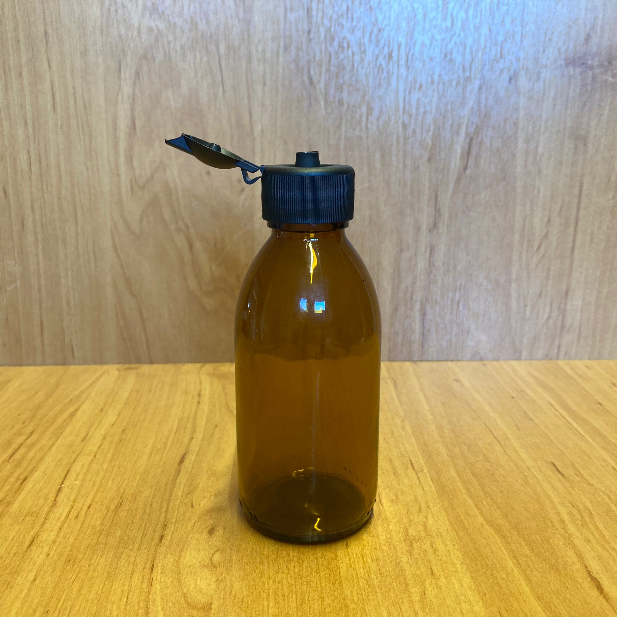 150 Cc Amber Cam Şişe - Siyah Akıtıcılı Fliptop Kapaklı - 150 Ml Kahverengi Boş Şurup Şişesi - Açılır Kapanır Kapaklı