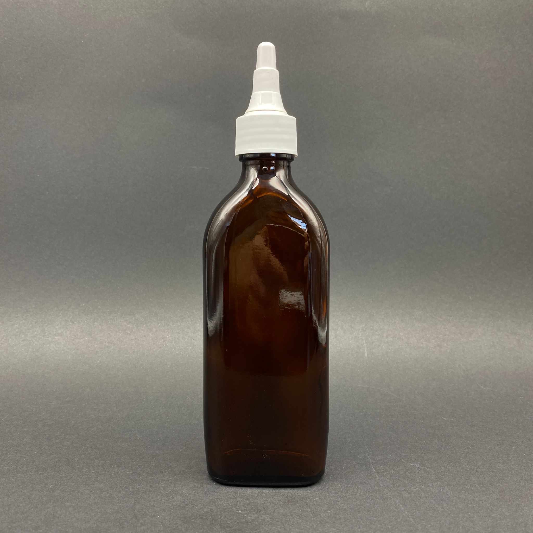 150 Cc Amber Yassı Cam Şişe - Beyaz Asansör Kapaklı - 150 Ml Yassı Cam Şişe