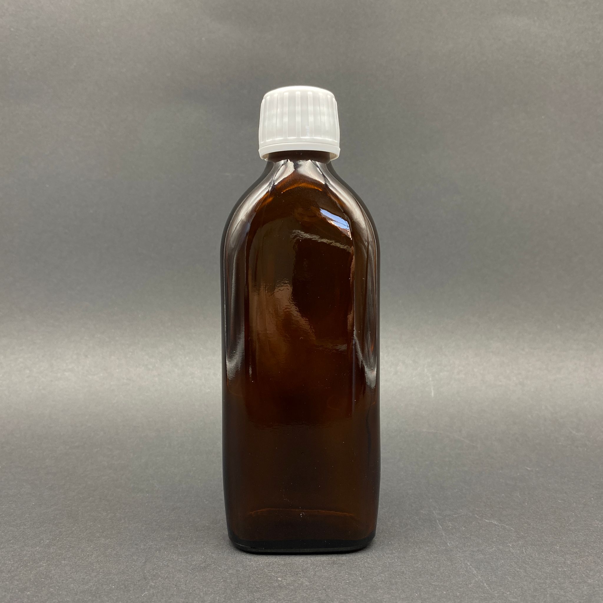 150 Cc Amber Yassı Cam Şişe - Beyaz Kilitli Plastik Kapaklı - 150 Ml Yassı Cam Şişe