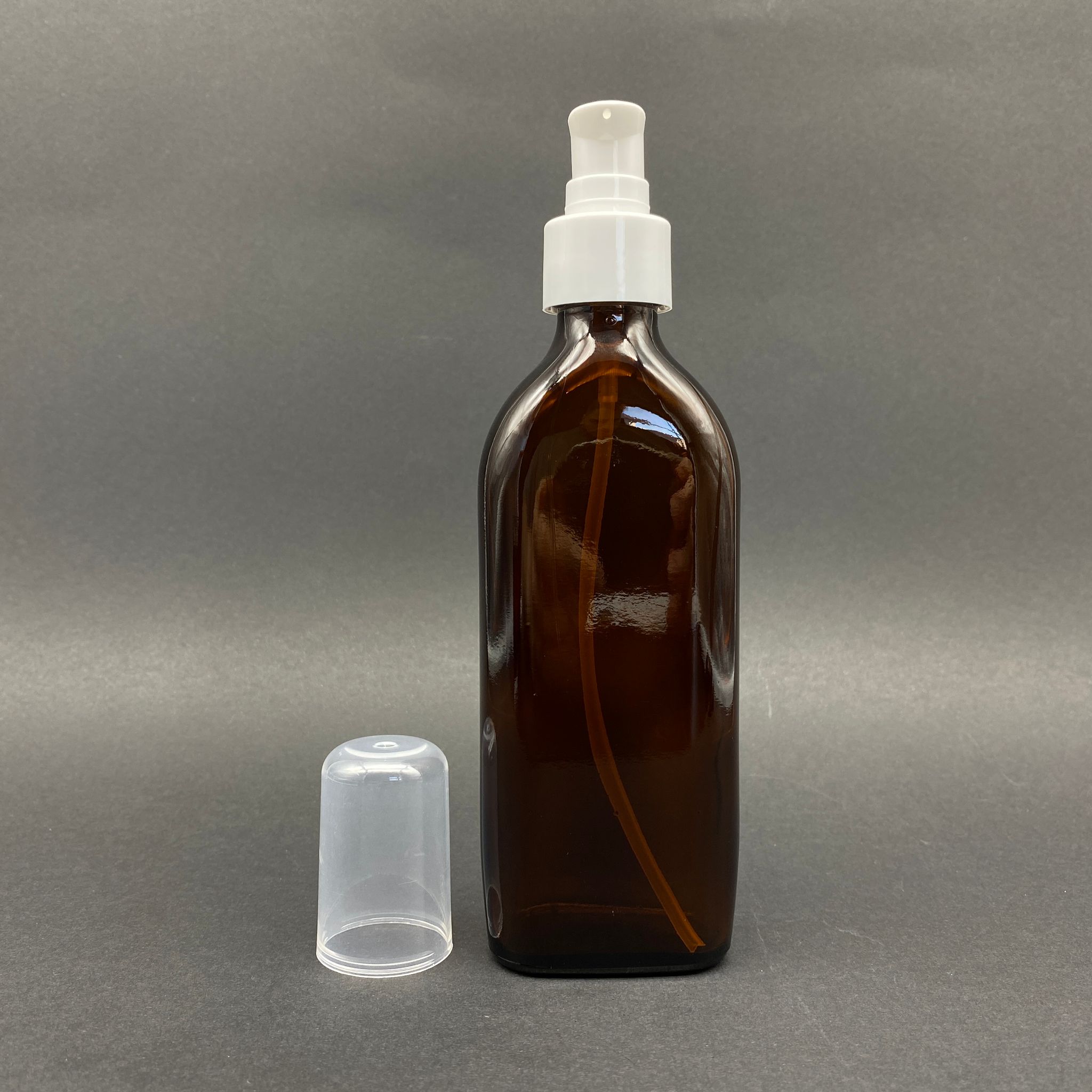 150 Cc Amber Yassı Cam Şişe - Beyaz Losyon Pompalı - 150 Ml Losyon Pompalı Yassı Cam Şişe