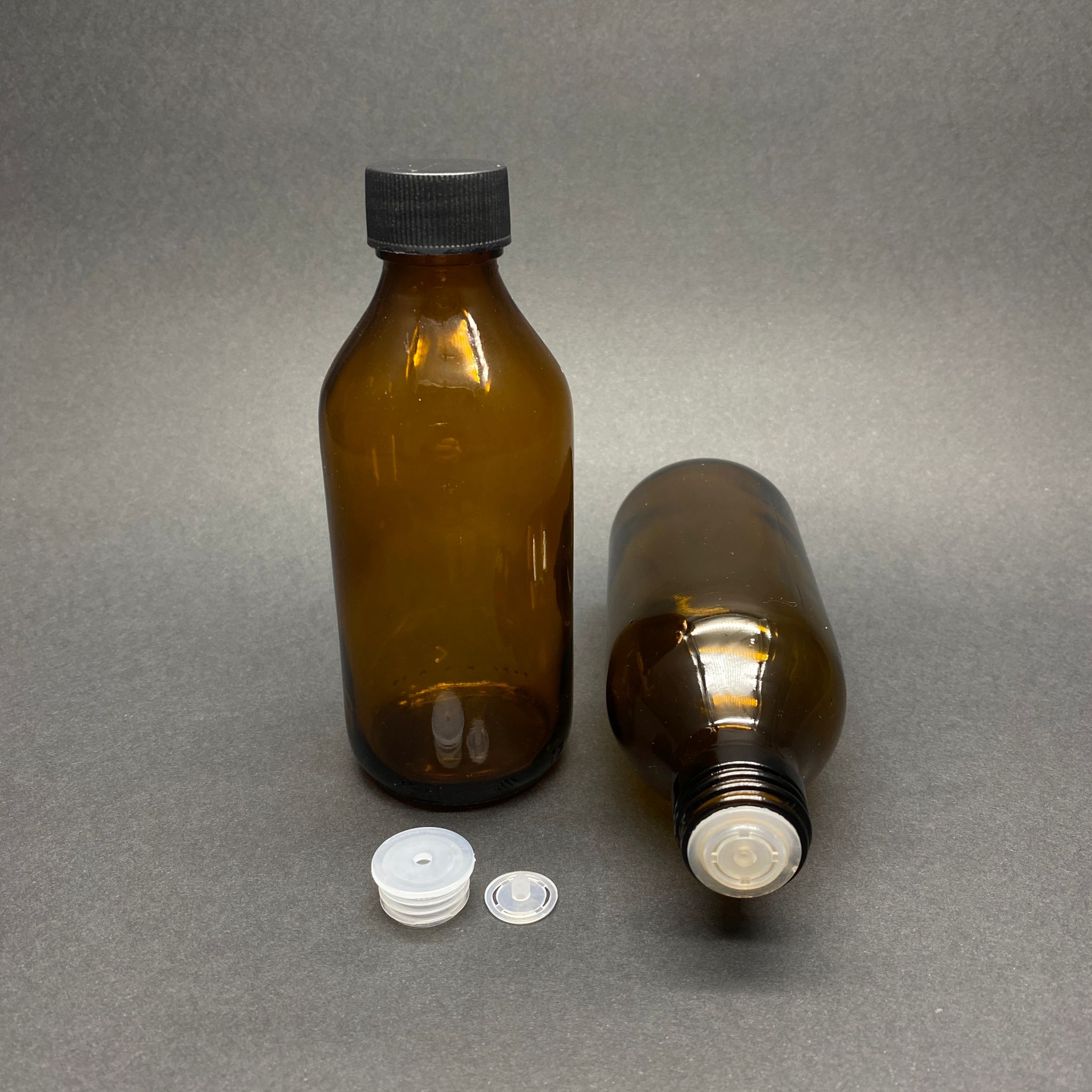 150 Cc Cam Amber İçten Damlalıklı Cam Şişe - Siyah Contalı Kapaklı + Tıpalı - 150 Ml Geniş Ağızlı (Ağız Çapı 25 Mm ) Damlalıklı Cam Şişe