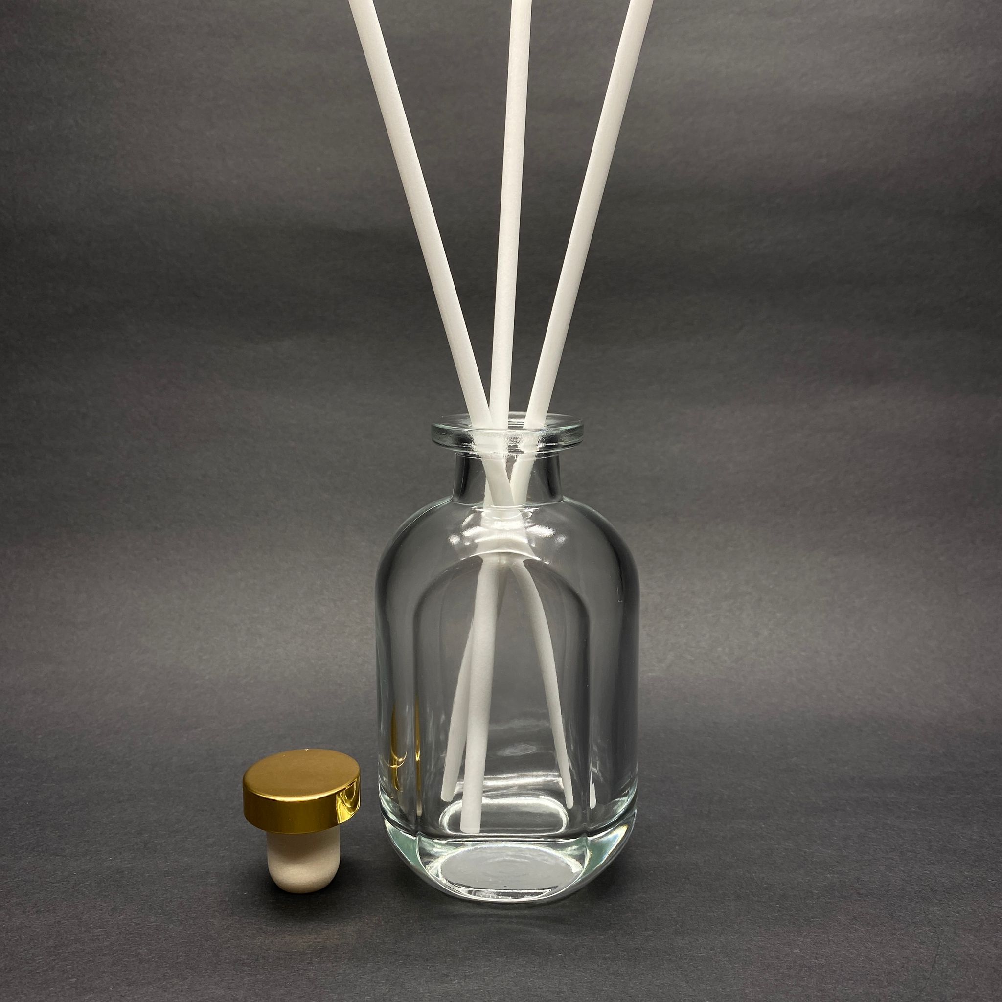 150 Cc Cam Bambu Oda Kokusu Şişesi - 150 Ml Diffuser Cam Şişe + Gold Mantar Tıpa + 3 Adet 24 Cm Beyaz Bambu Çubuk