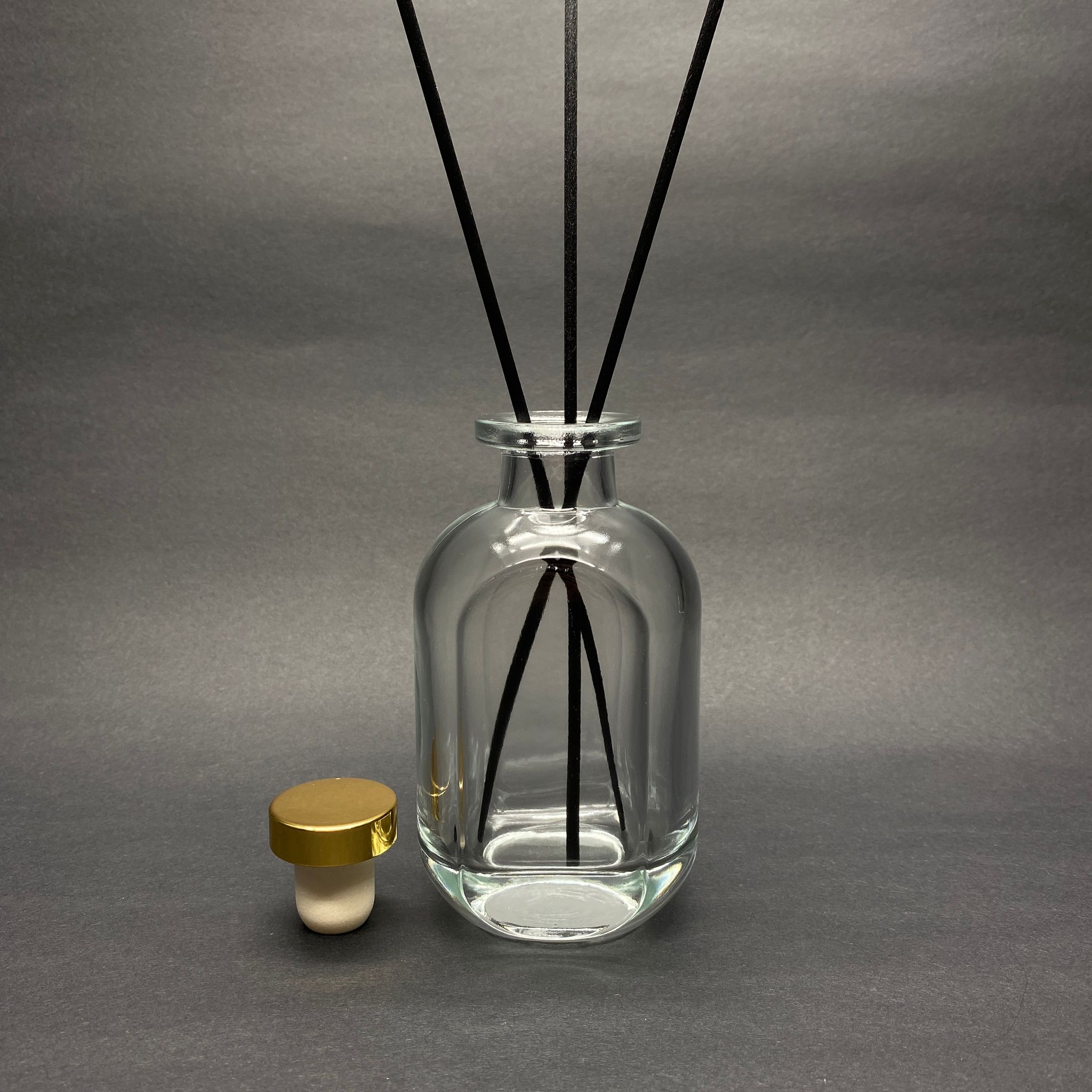 150 Cc Cam Bambu Oda Kokusu Şişesi - 150 Ml Diffuser Cam Şişe + Gold Mantar Tıpa + 3 Adet 24 Cm Fiber Bambu Çubuk
