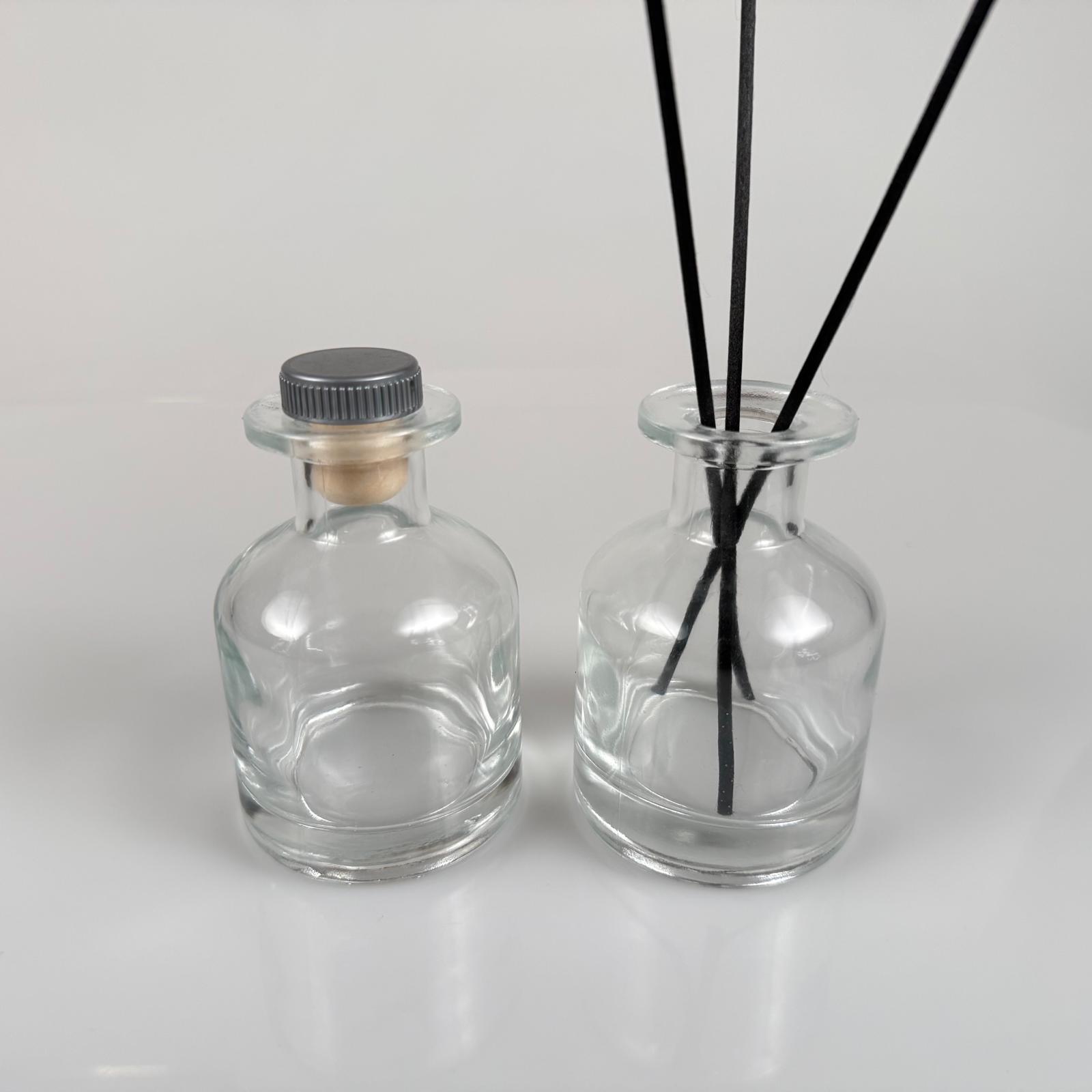 150 Cc Cam Bambu Silindir Oda Kokusu Şişesi - 150 Ml Diffuser Cam Şişe + Gri Mantar Tıpa + 3 Adet 24 Cm Fiber Bambu Çubuk