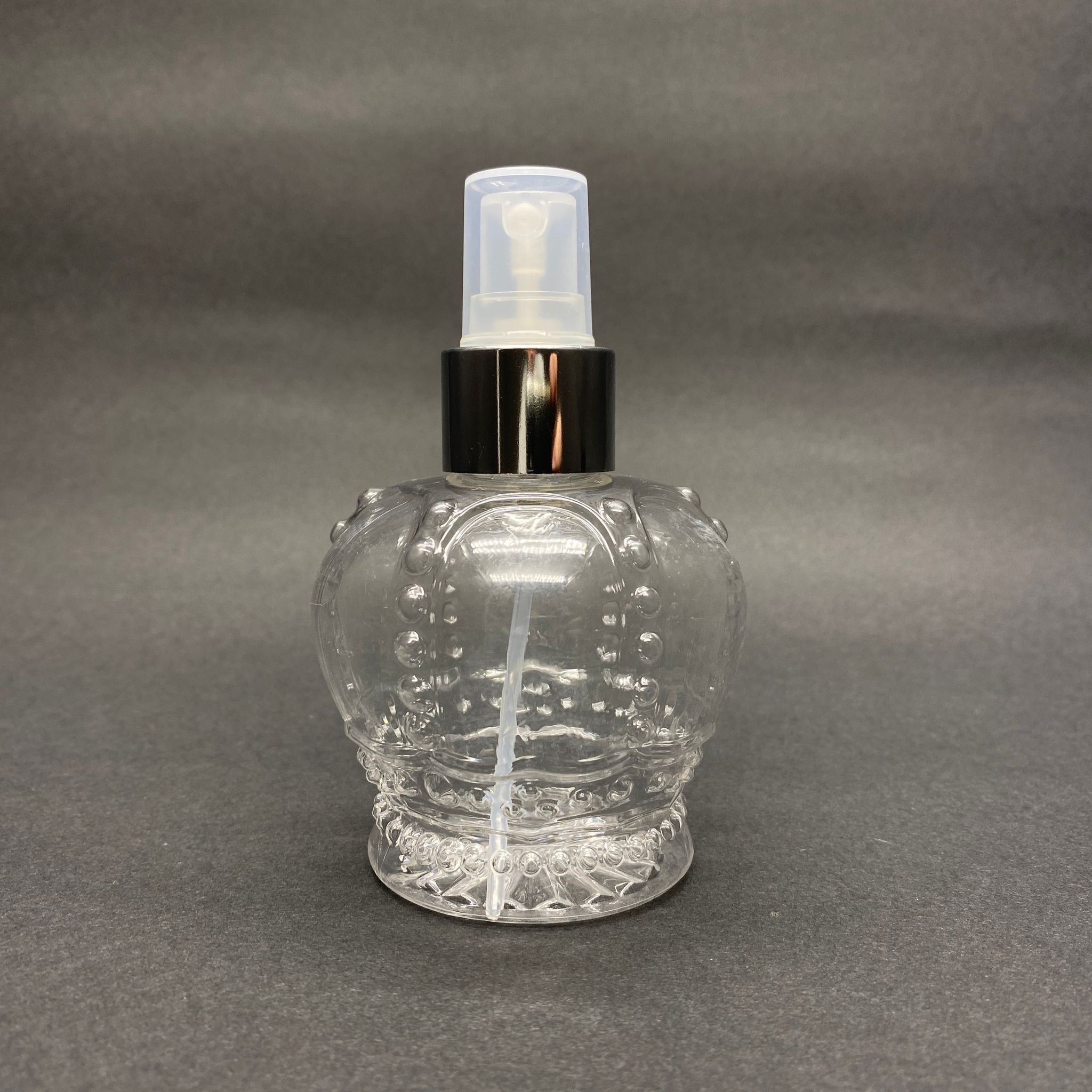 150 Cc Kral Tacı Model Gümüş Metal Spreyli Plastik Şişe - 150 Ml Spreyli Plastik Şişe