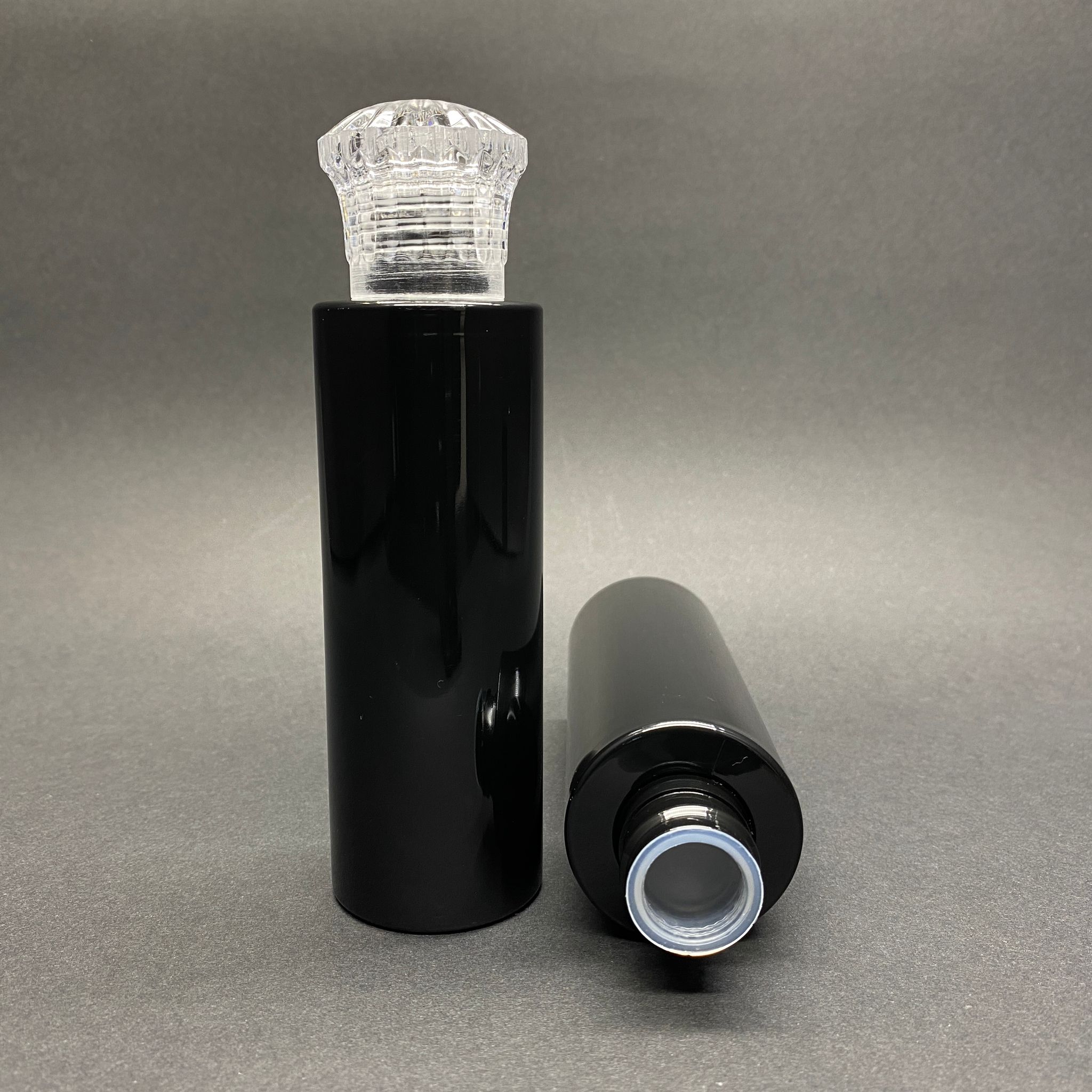 150 Cc Siyah Pet Şişe - Kristal Kapak + Kör Tıpa - 150 Ml Kapaklı Plastik Şişe