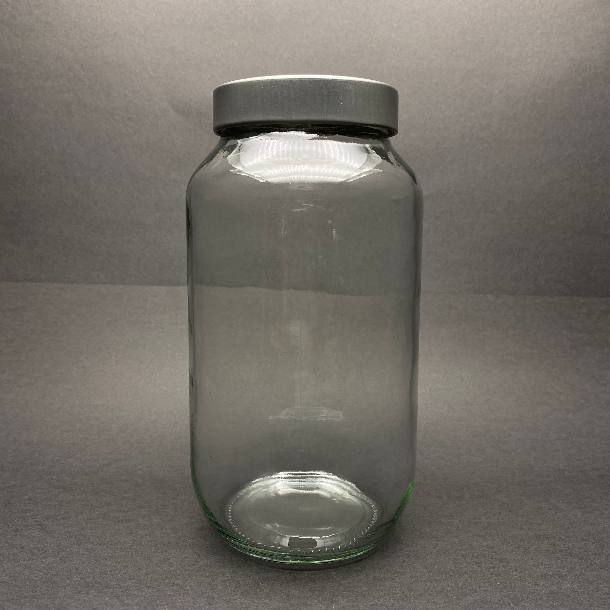 1500 Cc Cam Kavanoz - Derin Gümüş Lüks Metal Kapaklı - 1500 Ml Dar Ağız Cam Kavanoz