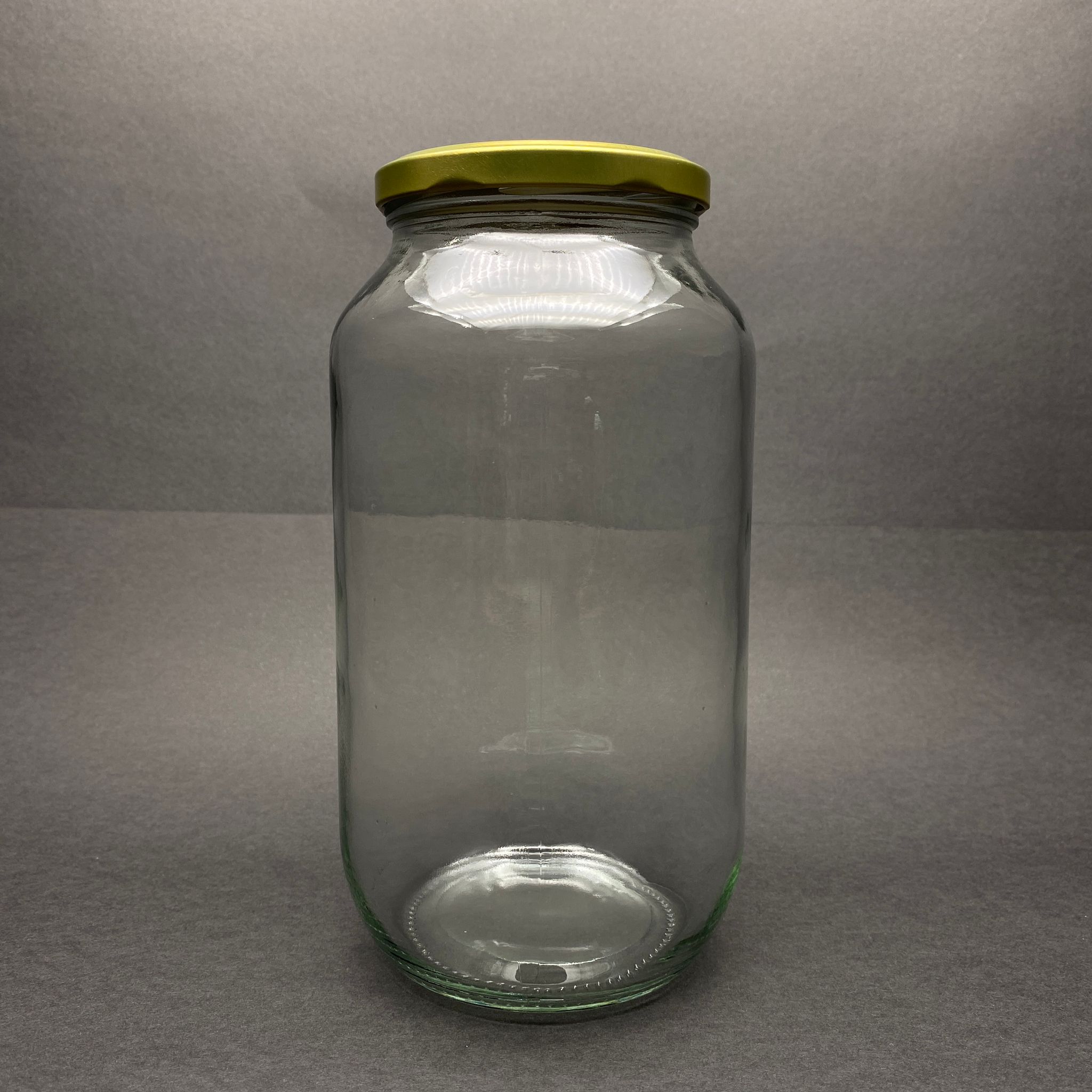 1500 Cc Cam Kavanoz - Gold Metal Kapaklı - 1500 Ml Dar Ağız Cam Kavanoz