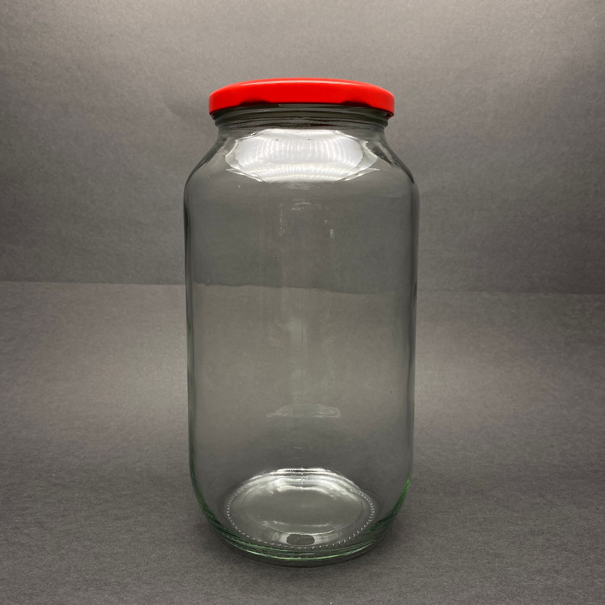 1500 Cc Cam Kavanoz - Kırmızı Metal Kapaklı - 1500 Ml Dar Ağız Cam Kavanoz
