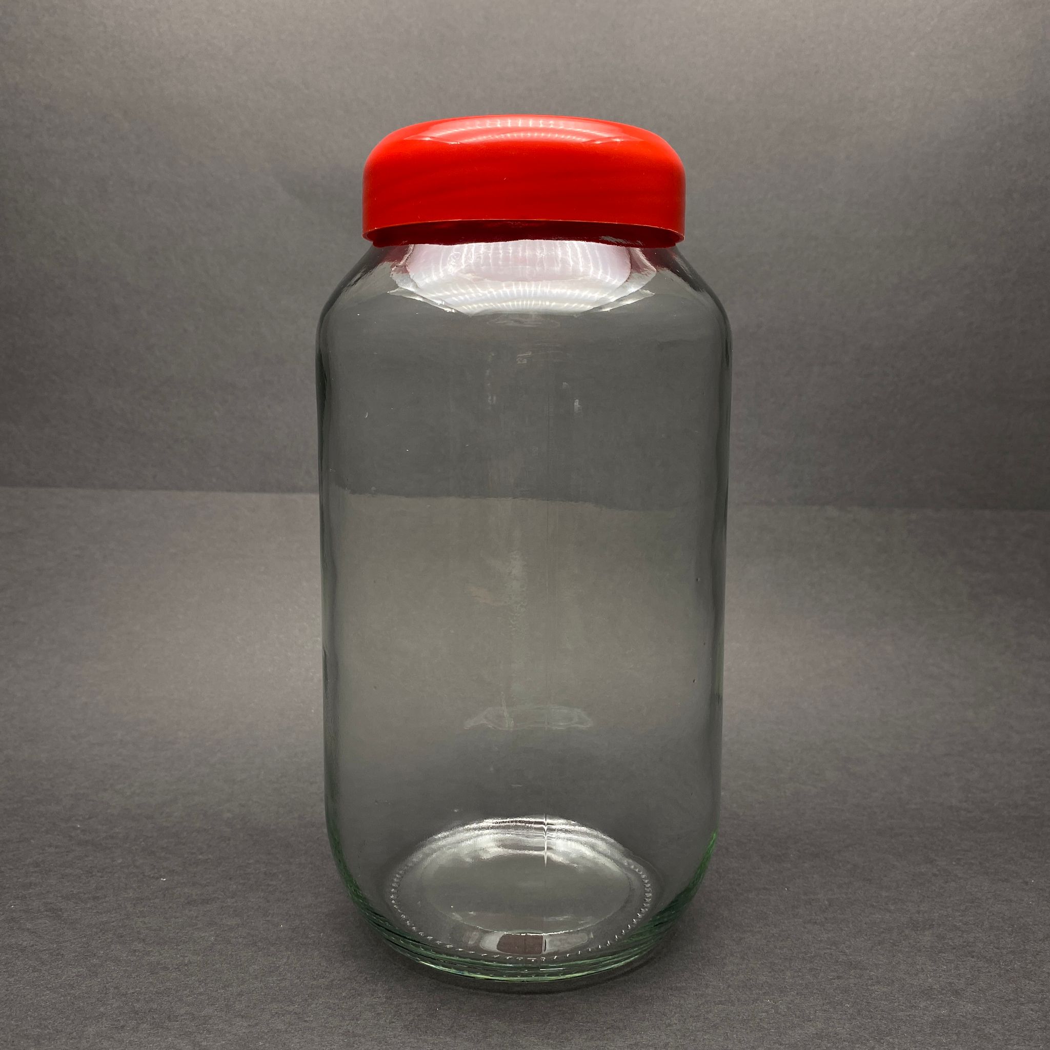 1500 Cc Cam Kavanoz - Kırmızı Plastik Kapaklı - 1500 Ml Dar Ağız Cam Kavanoz