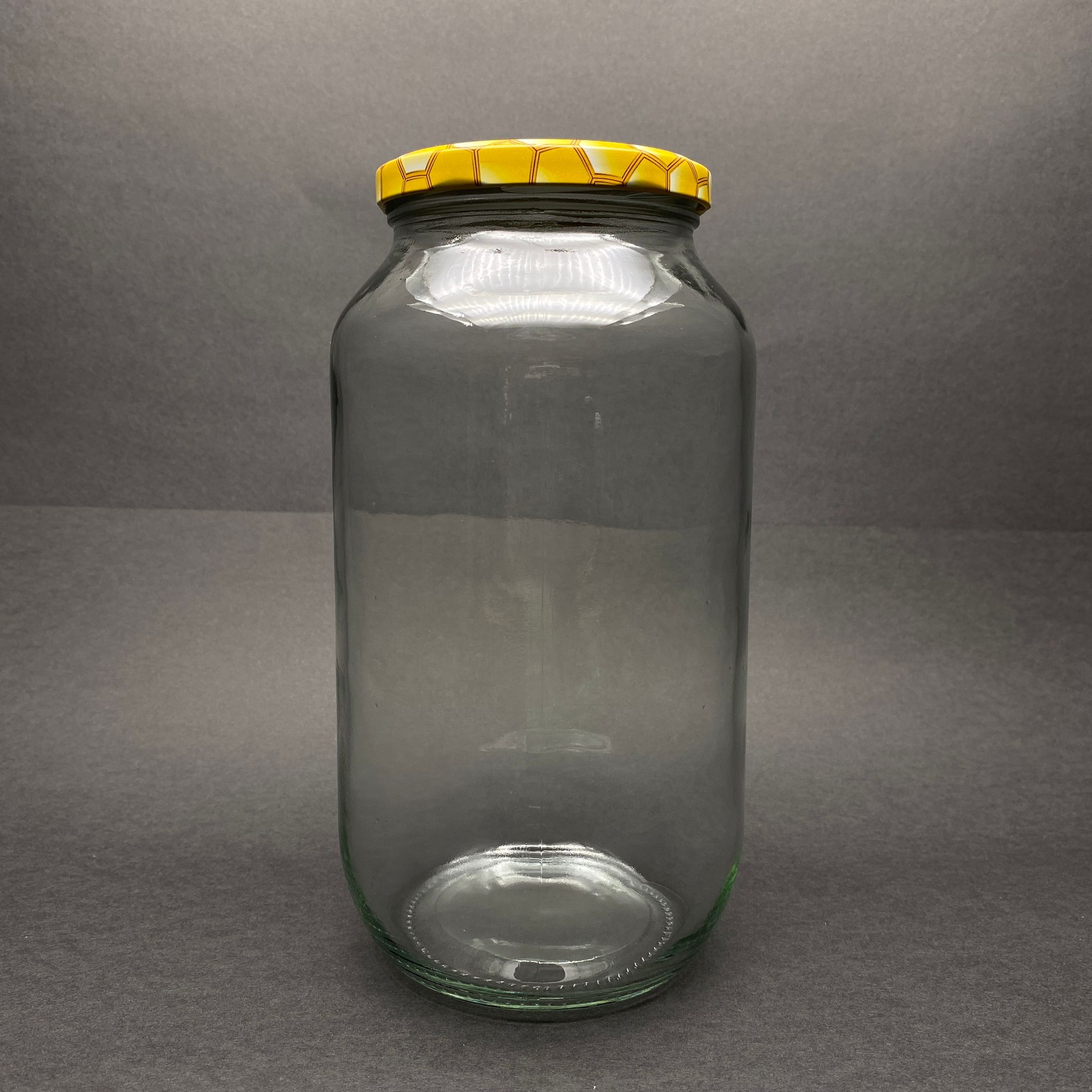 1500 Cc Cam Kavanoz - Petek/Bal Desenli Metal Kapaklı - 1500 Ml Dar Ağız Cam Kavanoz