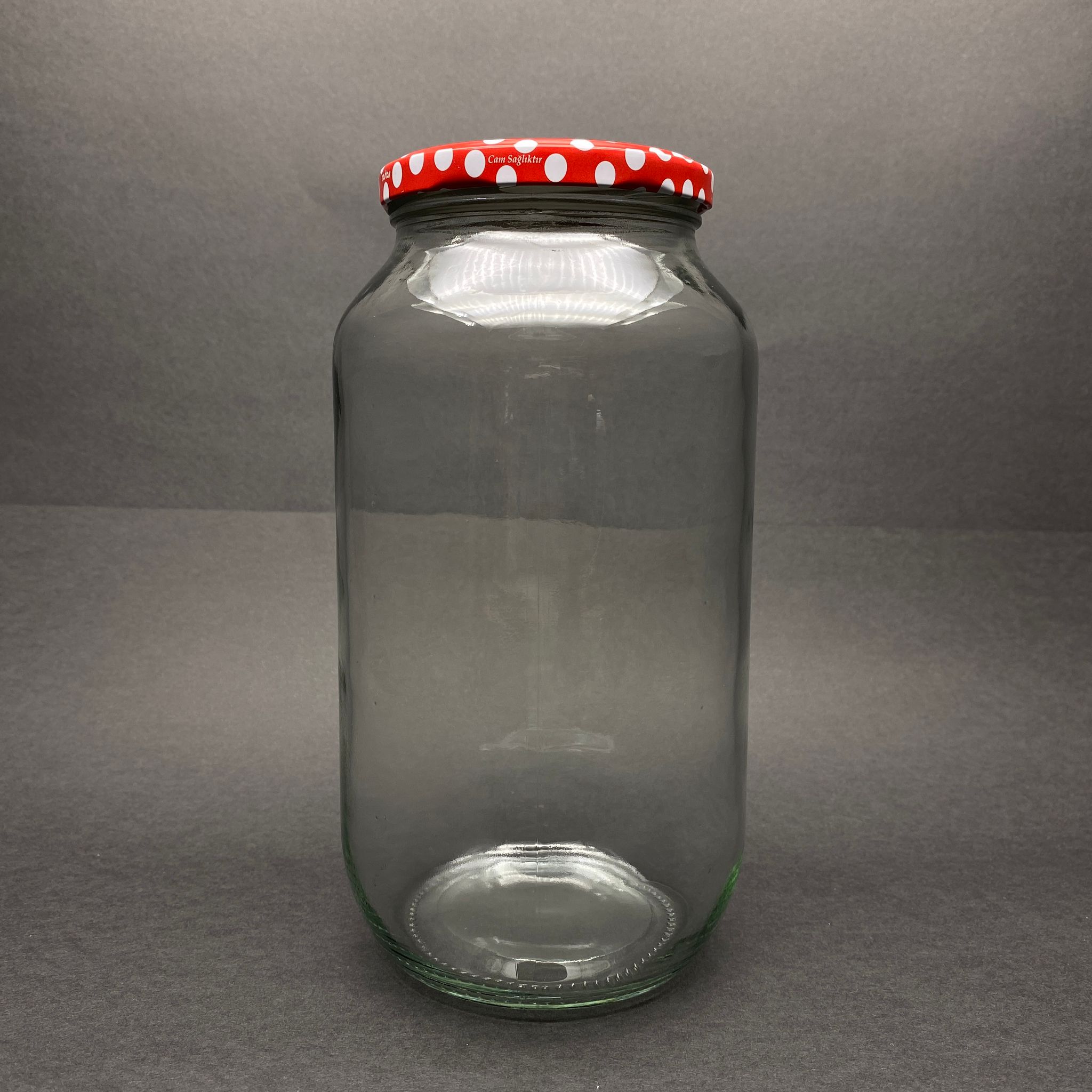 1500 Cc Cam Kavanoz - Puantiyeli Desenli Metal Kapaklı - 1500 Ml Dar Ağız Cam Kavanoz