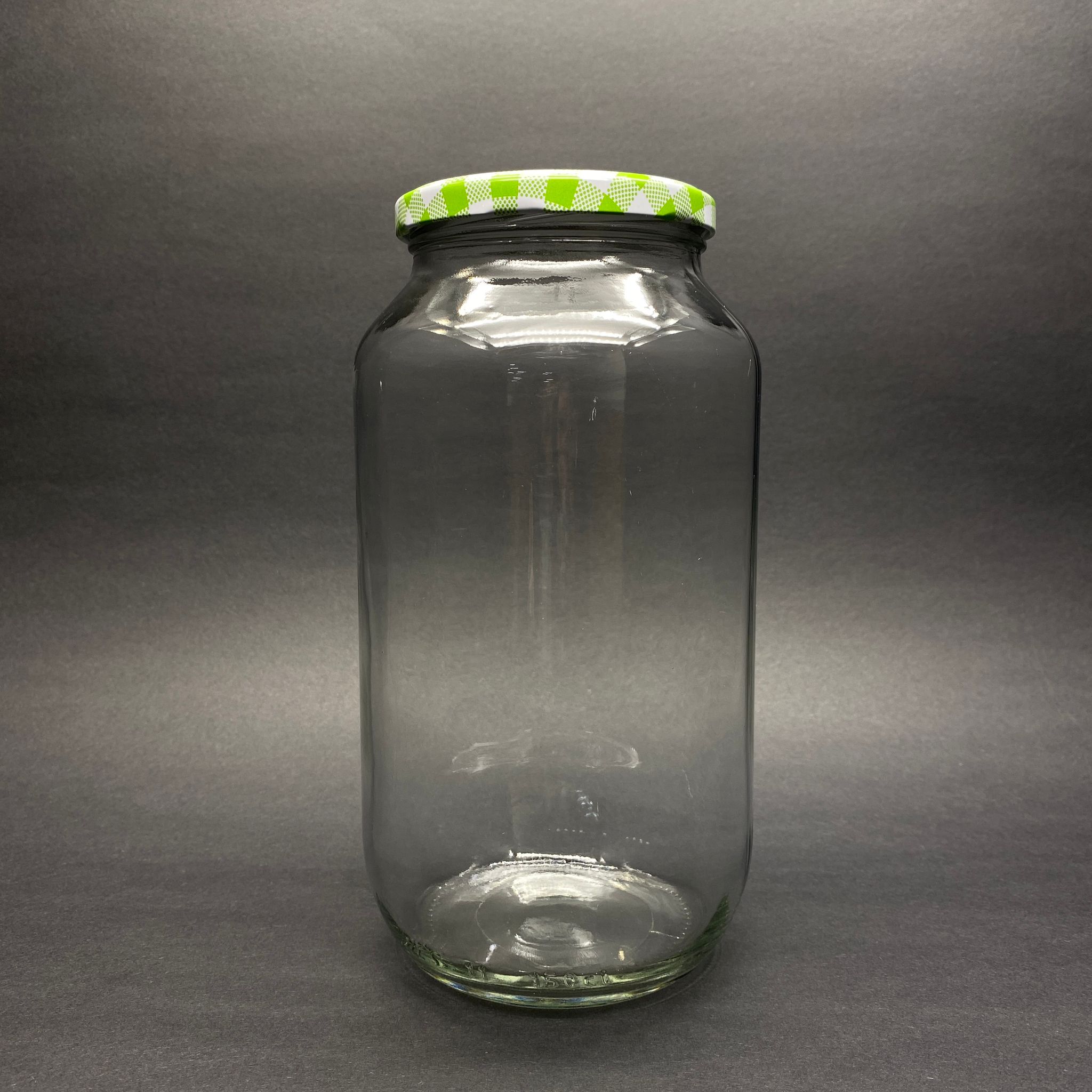 1500 Cc Cam Kavanoz - Yeşil Ekose Metal Kapaklı - 1500 Ml Cam Konserve Kavanozları