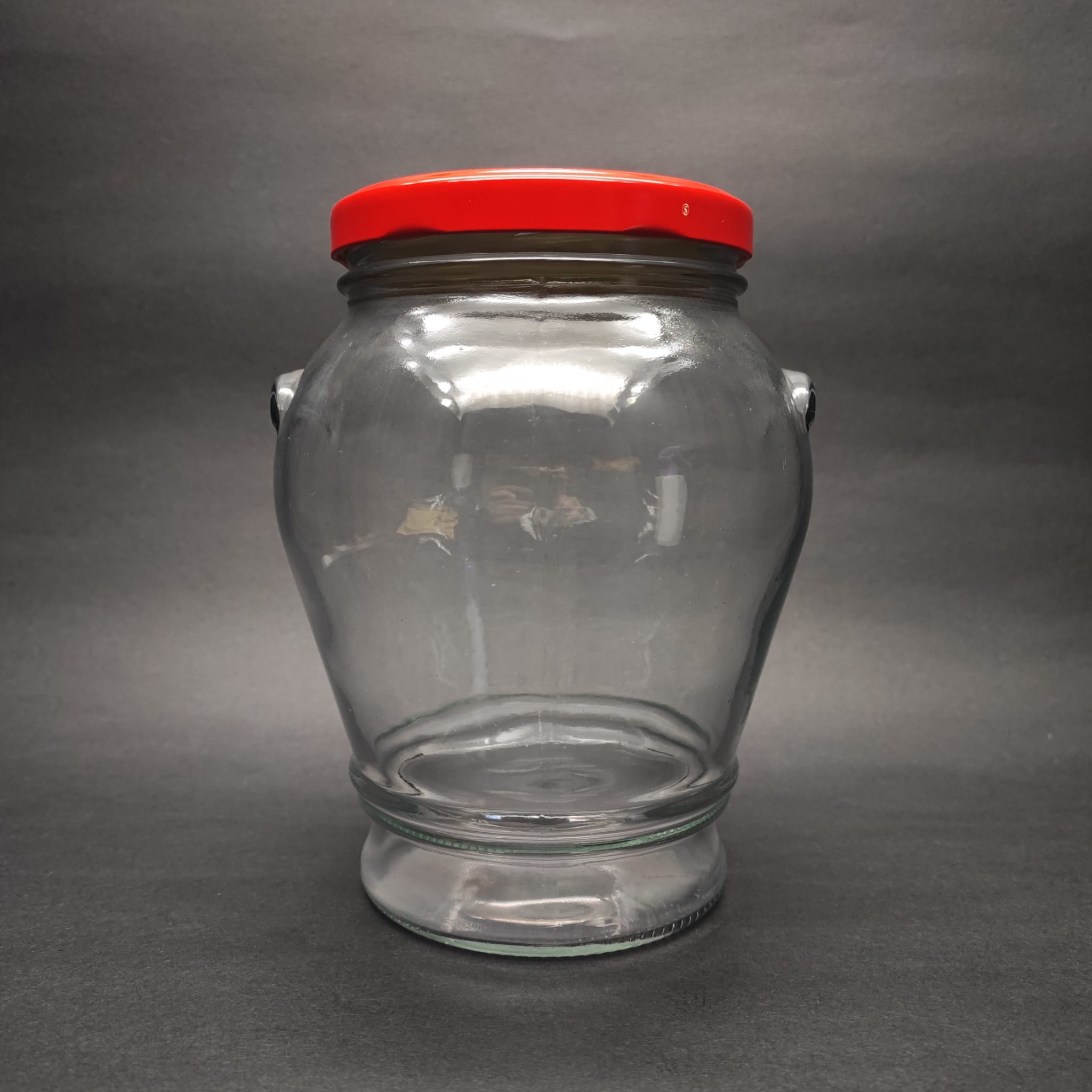 1500 Cc Kulplu Cam Kavanoz - Kırmızı Metal Kapaklı - 1500 Ml Kulplu Cam Kavanoz