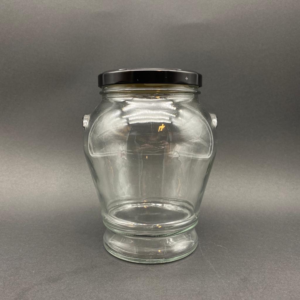 1500 Cc Kulplu Cam Kavanoz - Siyah Metal Kapaklı - 1500 Ml Kulplu Cam Kavanoz - Turşu Ve Zeytin Kurumunda Kullanılabilir