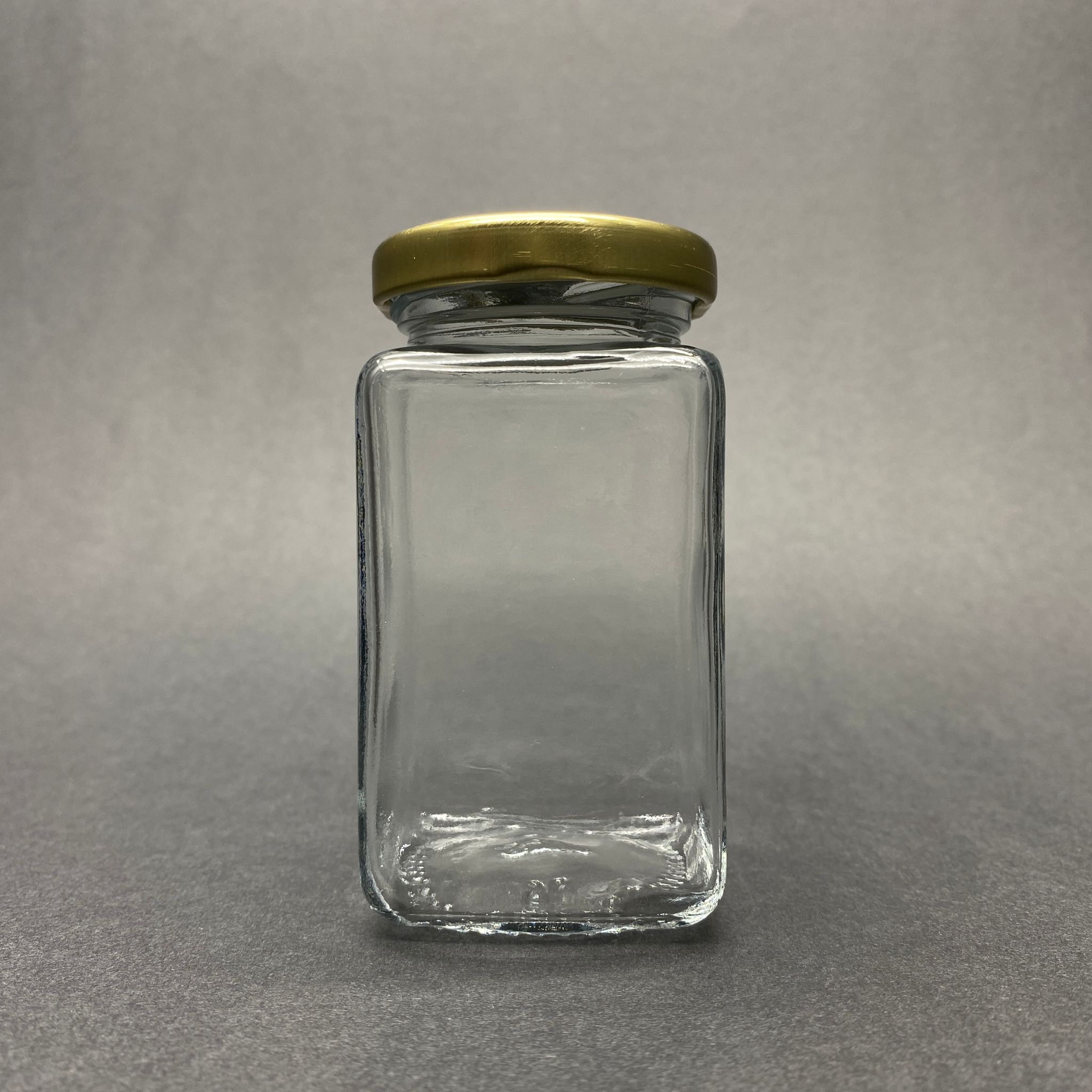 160 Cc Kare Kavanoz - Gold Metal Kapaklı - 160 Ml Köşeli Tip Cam Kavanoz
