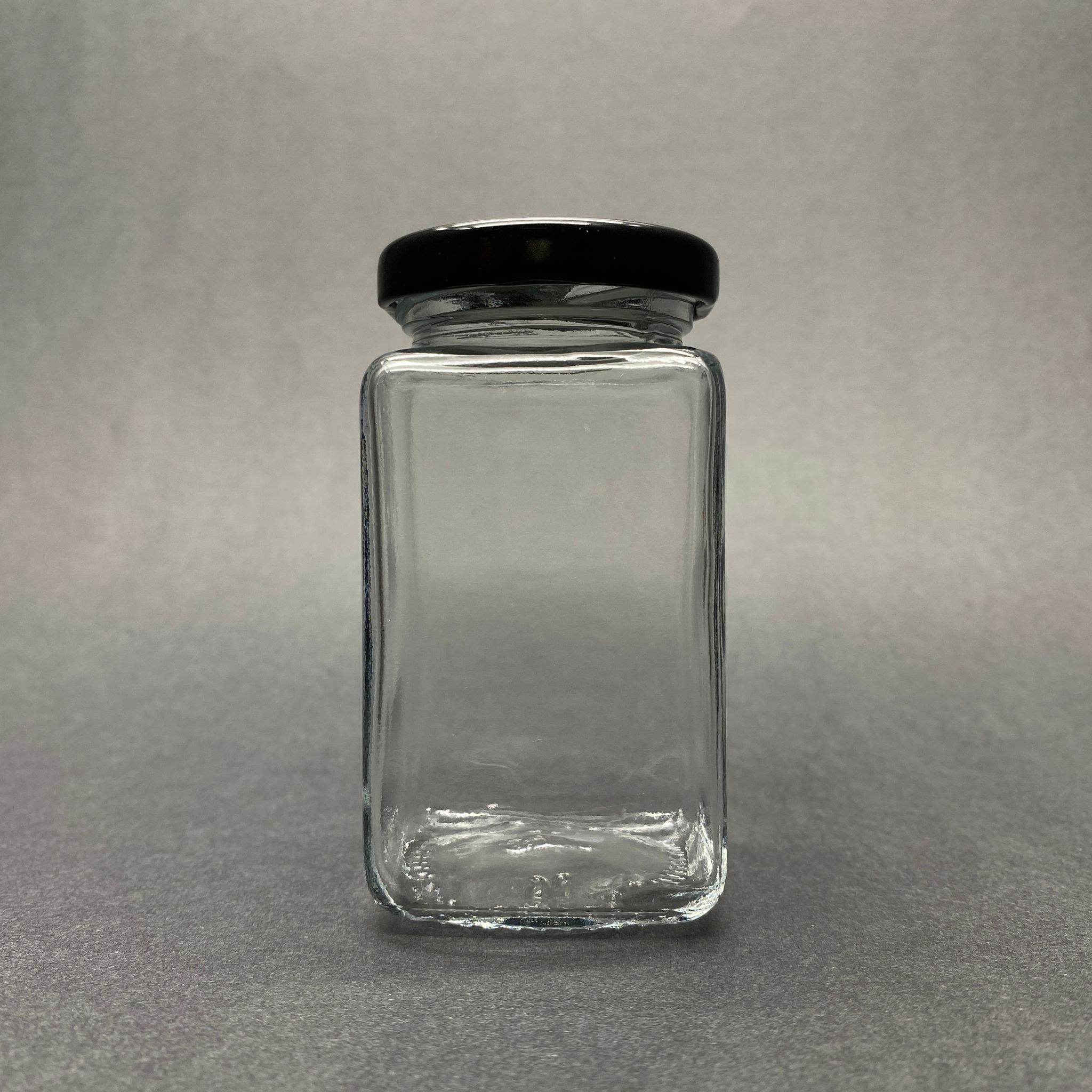 160 Cc Kare Kavanoz - Siyah Metal Kapaklı - 160 Ml Köşeli Tip Cam Kavanoz