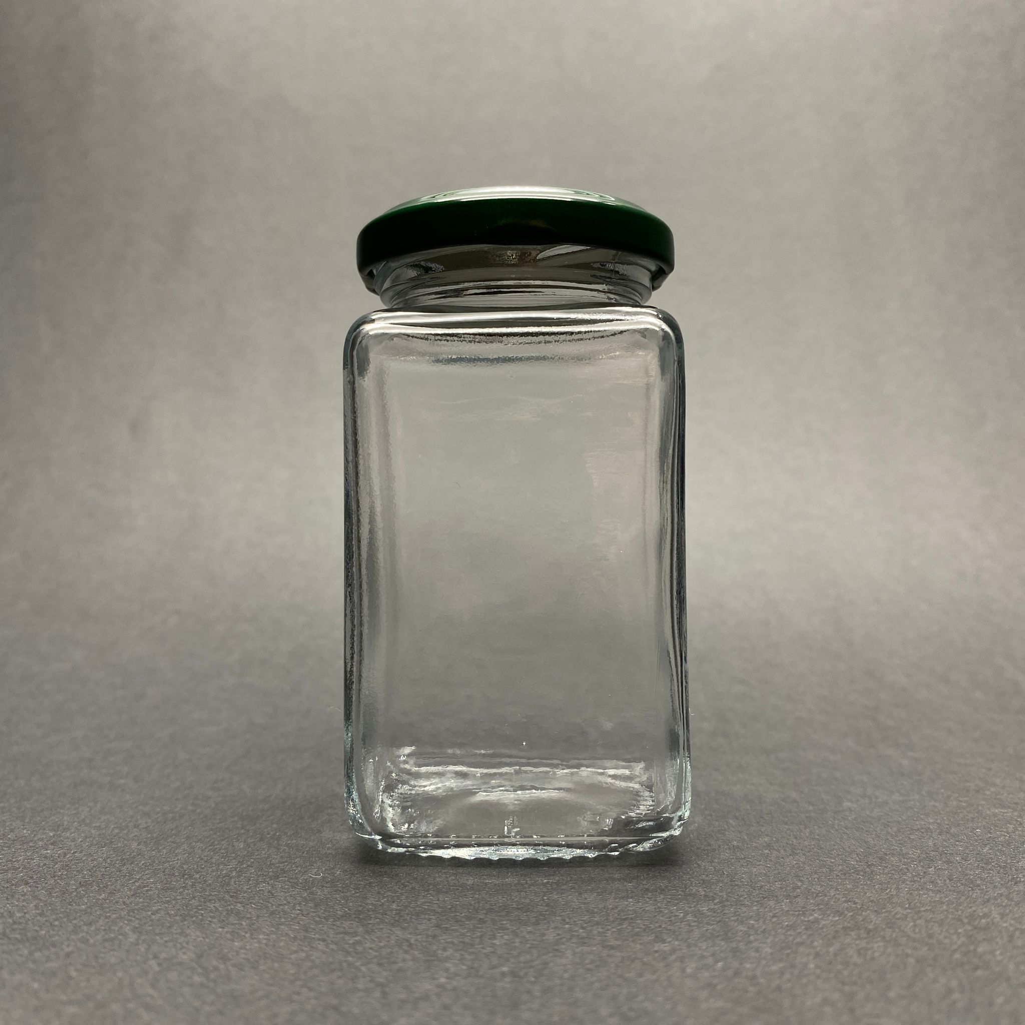 160 Cc Kare Kavanoz - Yeşil Metal Kapaklı - 160 Ml Köşeli Tip Cam Kavanoz