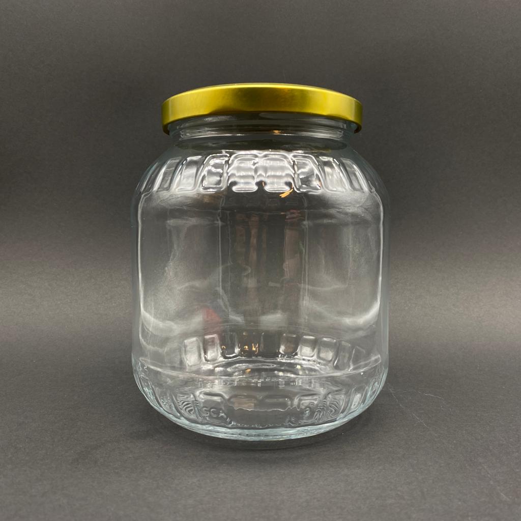1700 Cc Fasit Cam Kavanoz - Gold Metal Kapaklı - 1700 Ml Fasit Cam Kavanoz