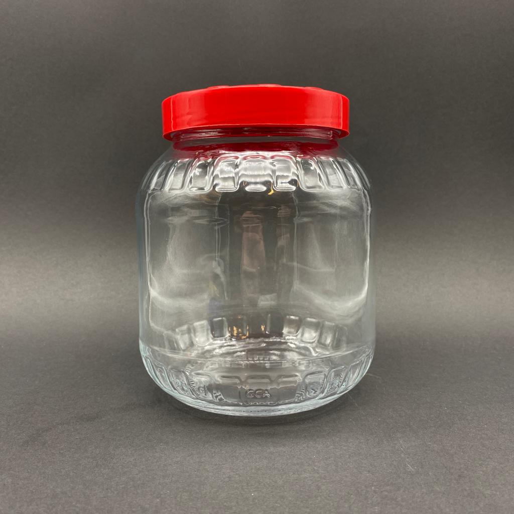 1700 Cc Fasit Cam Kavanoz - Kırmızı Plastik Kapaklı - 1700 Ml Fasit Cam Kavanoz