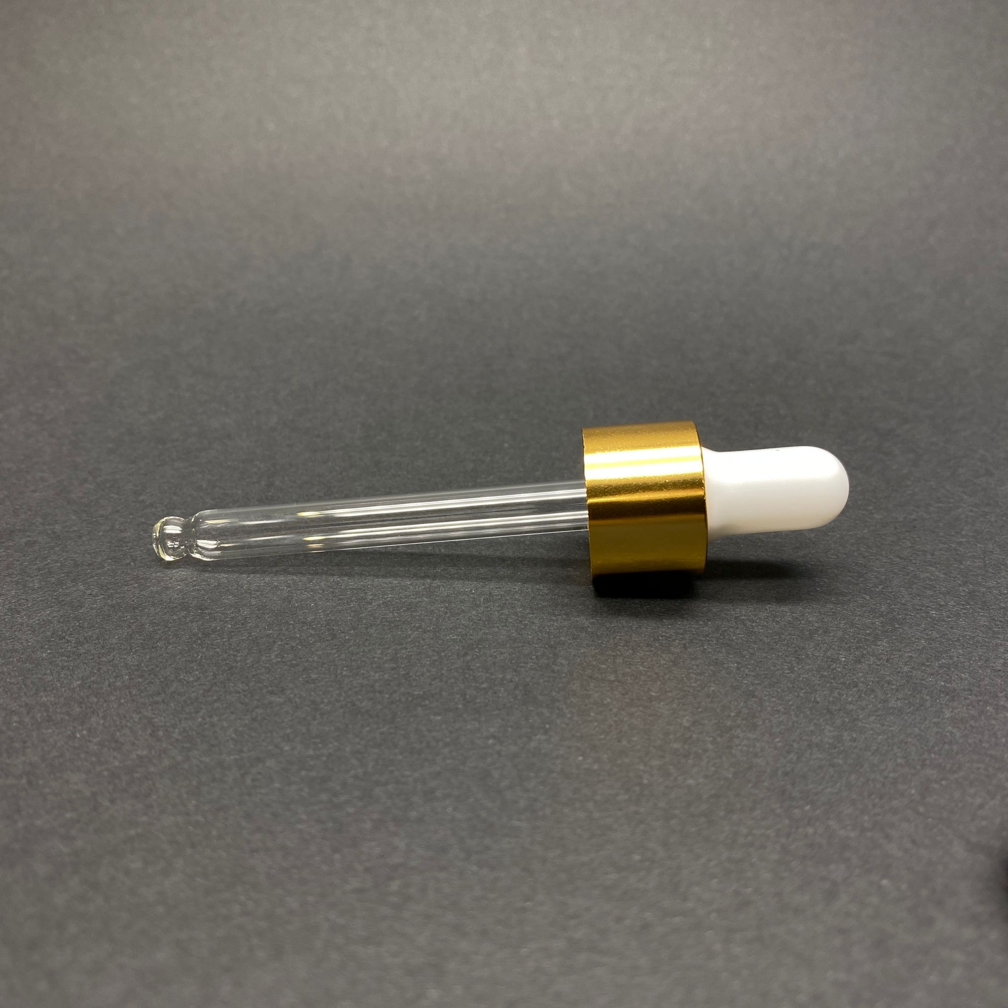 18 Mm Cam Damlalık Takım - Parlak Beyaz Emzik+Delikli Gold Metal Kapak+Cam Pipet - 30 Cc Dropper Şişeler İçin