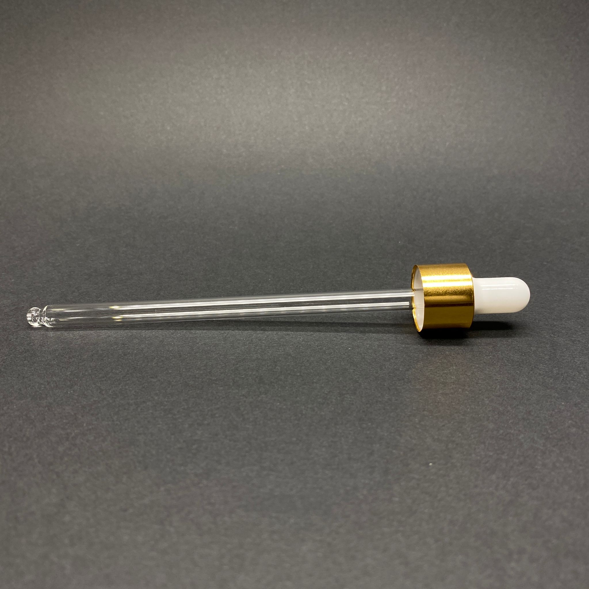 18 Mm Cam Damlalık Takım - Parlak Beyaz Emzik+Delikli Gold Metal Kapak+Cam Pipet - Takılacağı Şişe  En Az 14 Cm Olmalı