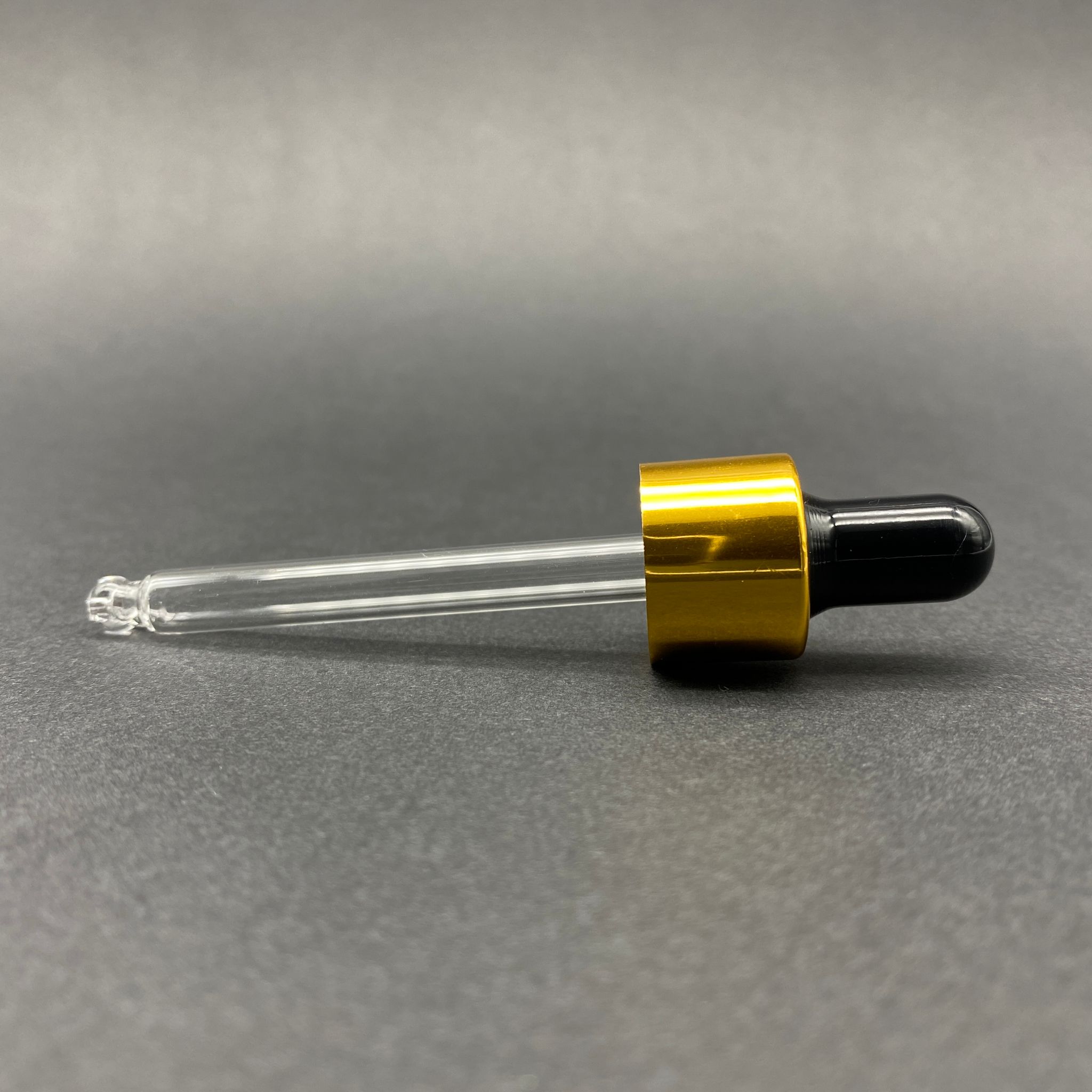 18 Mm Cam Damlalık Takım - Parlak Siyah Emzik+Delikli Gold Metal Kapak+Cam Pipet - 30 Cc Dropper Şişeler İçin