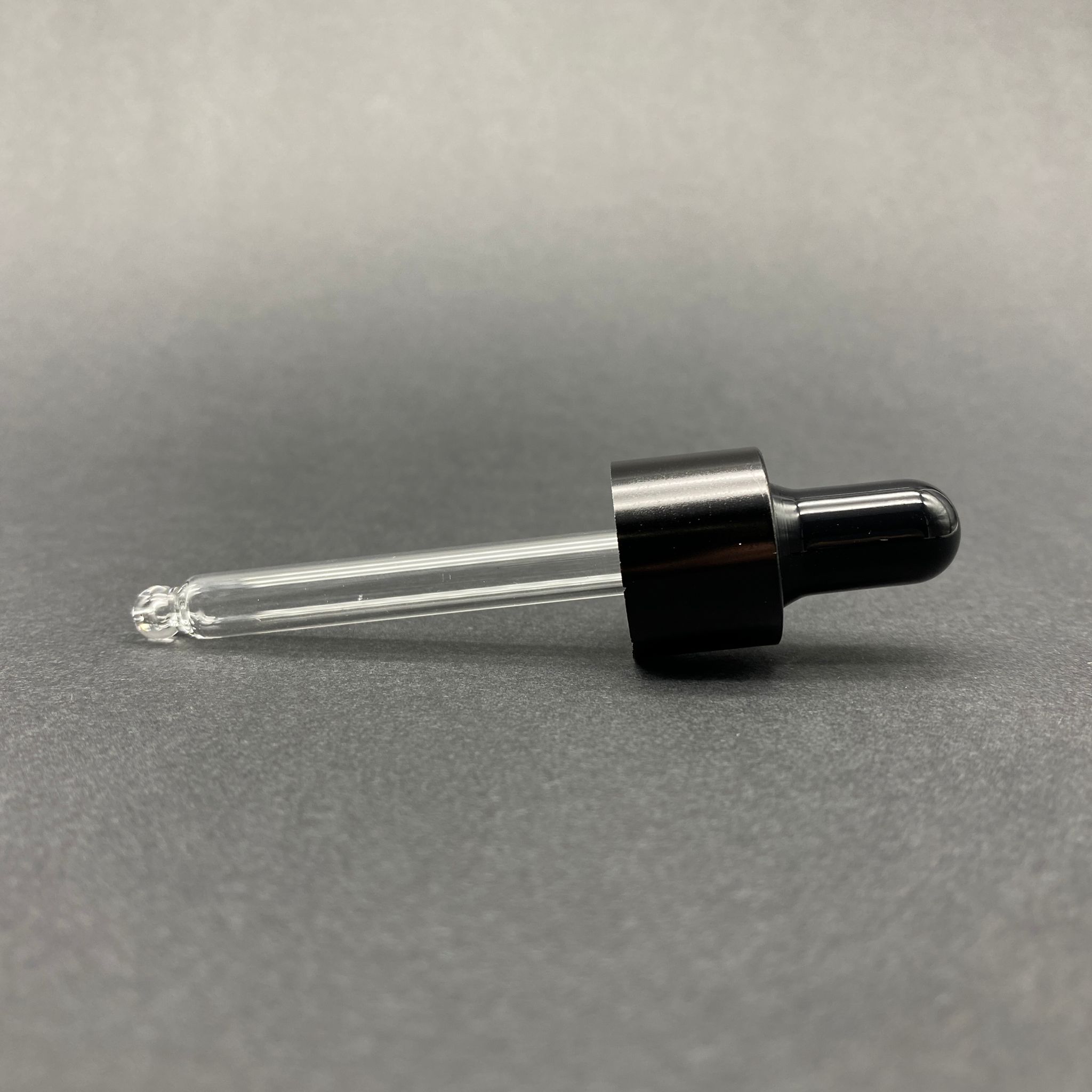 18 Mm Cam Damlalık Takım - Parlak Siyah Emzik+Delikli Siyah Metal Kapak+Cam Pipet - 20 Cc Dropper Şişeler İçin