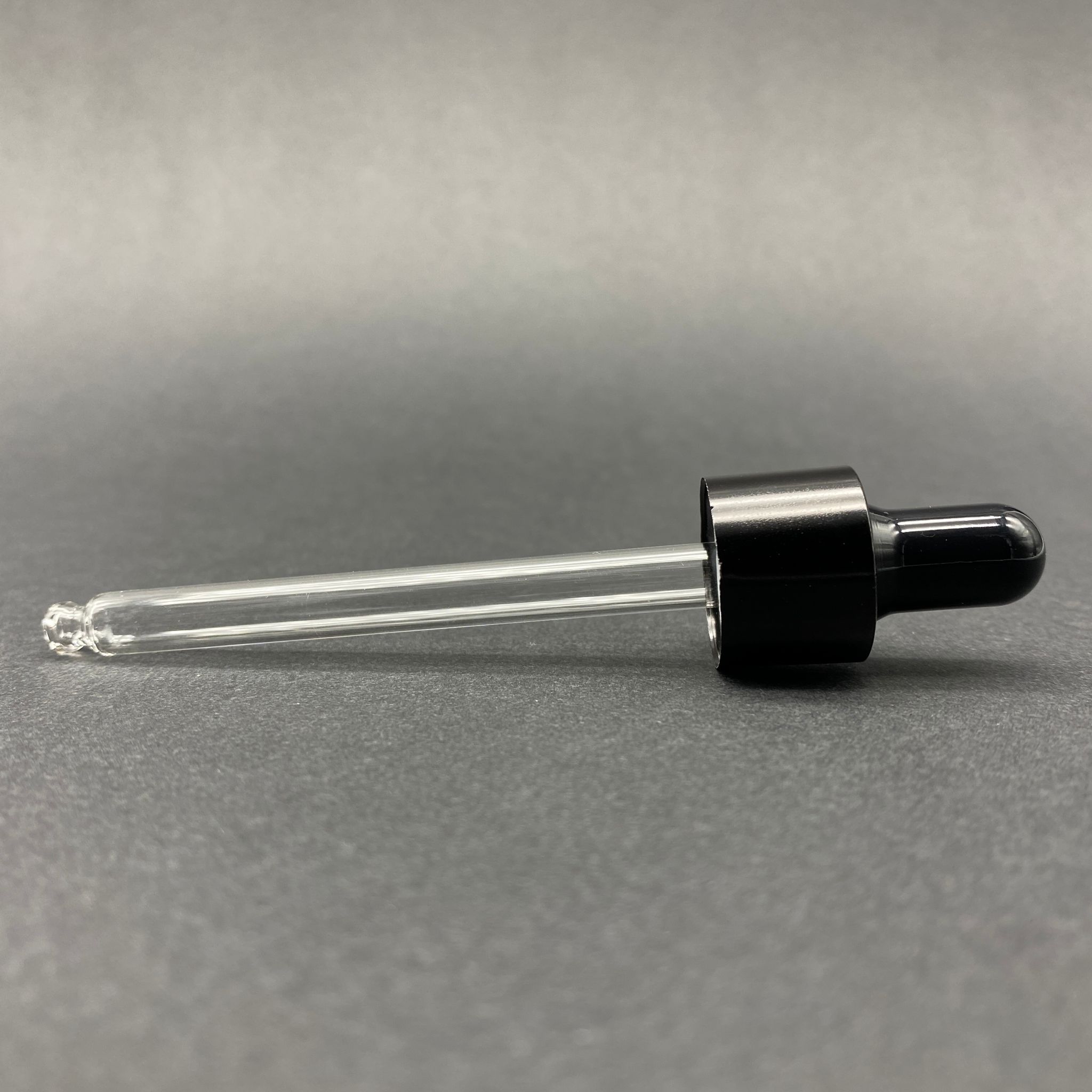 18 Mm Cam Damlalık Takım - Parlak Siyah Emzik+Delikli Siyah Metal Kapak+Cam Pipet - 50 Cc Dropper Şişeler İçin