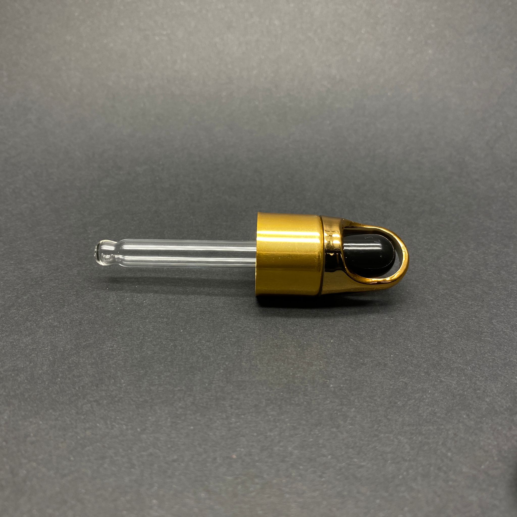18 Mm Flower - Çiçek Sepeti Model Cam Damlalık Takım - Parlak Siyah Emzik+ Gold Metal Kapak + Cam Pipet - 10 Cc Dropper Şişeler İçin