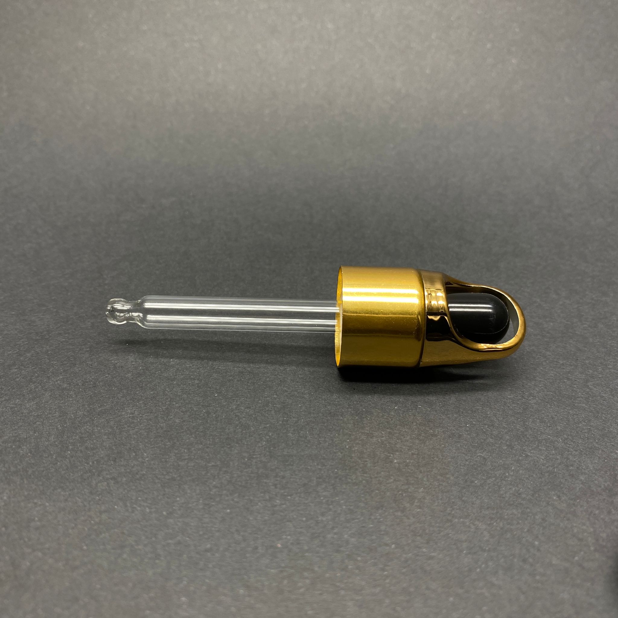 18 Mm Flower - Çiçek Sepeti Model Cam Damlalık Takım - Parlak Siyah Emzik+ Gold Metal Kapak + Cam Pipet - 15 Cc Dropper Şişeler İçin