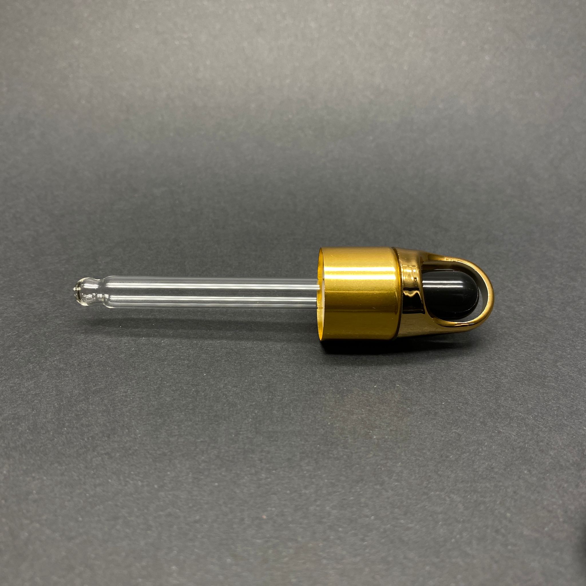 18 Mm Flower - Çiçek Sepeti Model Cam Damlalık Takım - Parlak Siyah Emzik+ Gold Metal Kapak + Cam Pipet - 20 Cc Dropper Şişeler İçin