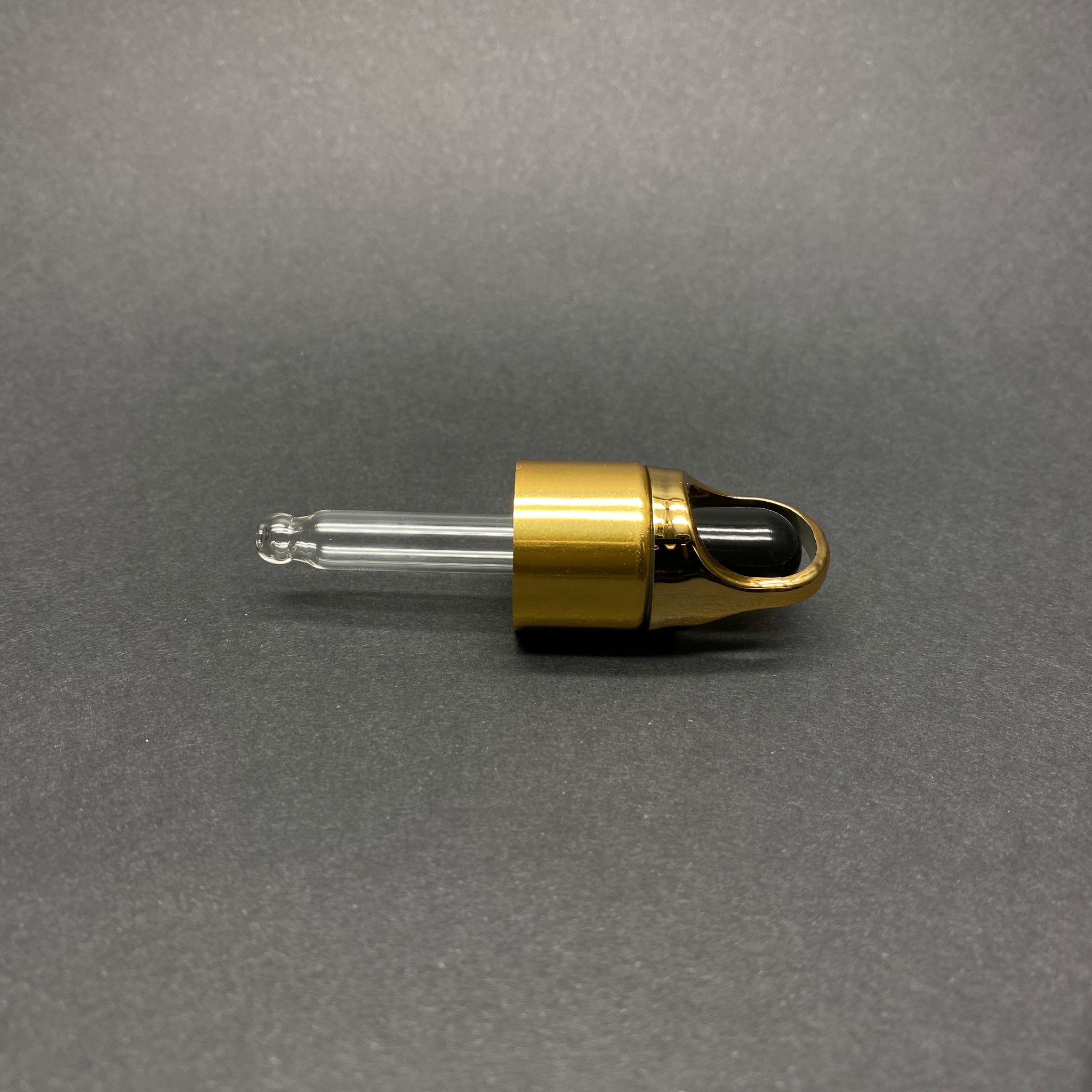 18 Mm Flower - Çiçek Sepeti Model Cam Damlalık Takım - Parlak Siyah Emzik+ Gold Metal Kapak + Cam Pipet - 5 Cc Dropper Şişeler İçin