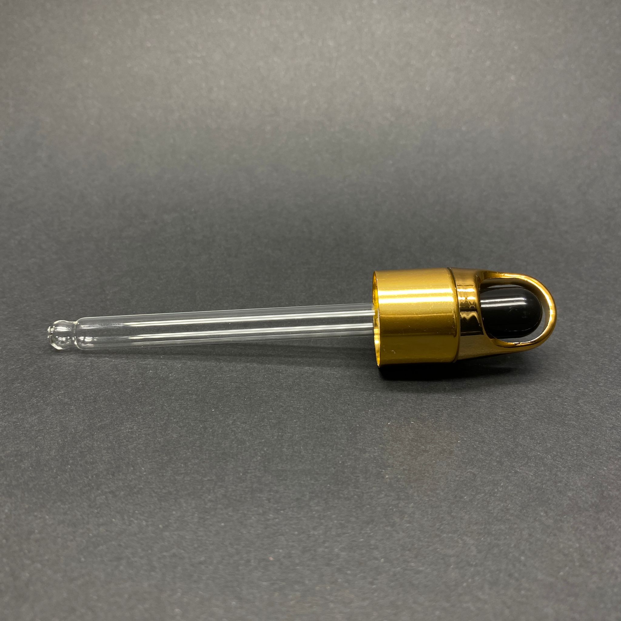 18 Mm Flower - Çiçek Sepeti Model Cam Damlalık Takım - Parlak Siyah Emzik+ Gold Metal Kapak + Cam Pipet - 50 Cc Dropper Şişe İçin