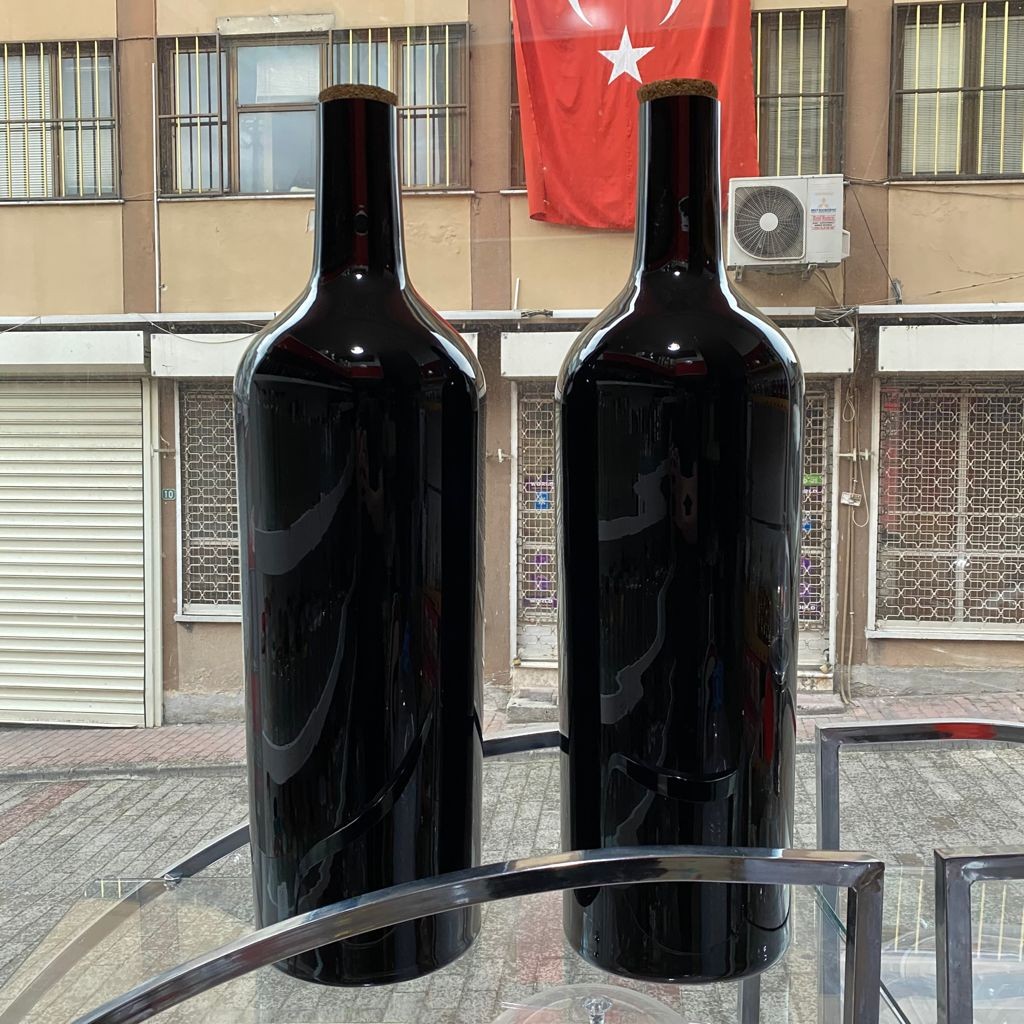 18000 Cc Siyah Cam Dekoratif Şişe Mantar Tıpalı 2Li Takım