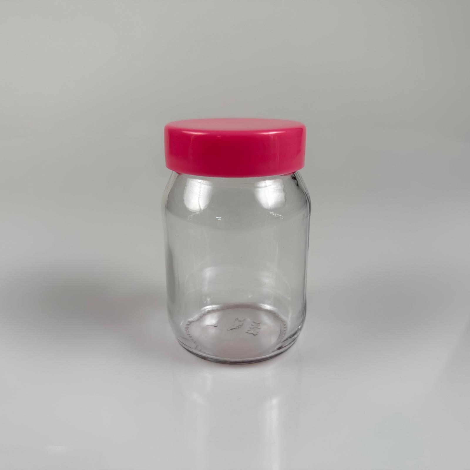 190 Cc Cam Kavanoz + Pembe Plastik Kapak - 190 Ml Plastik Kapaklı Cam Kavanoz