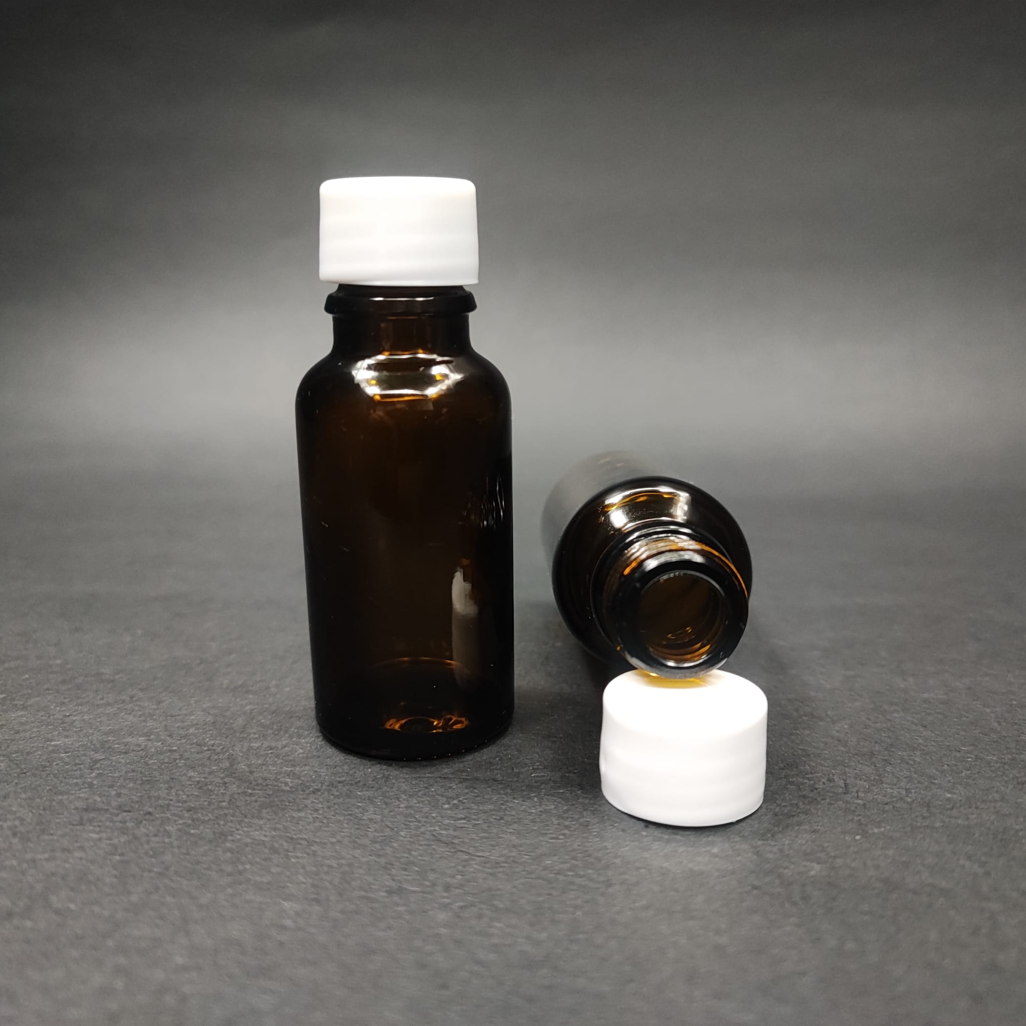 20 Cc Amber Cam Şişe + Kendinden Contalı Sızdırmaz Beyaz Kapak - 20 Ml Kapaklı Kahverengi Cam Şişe