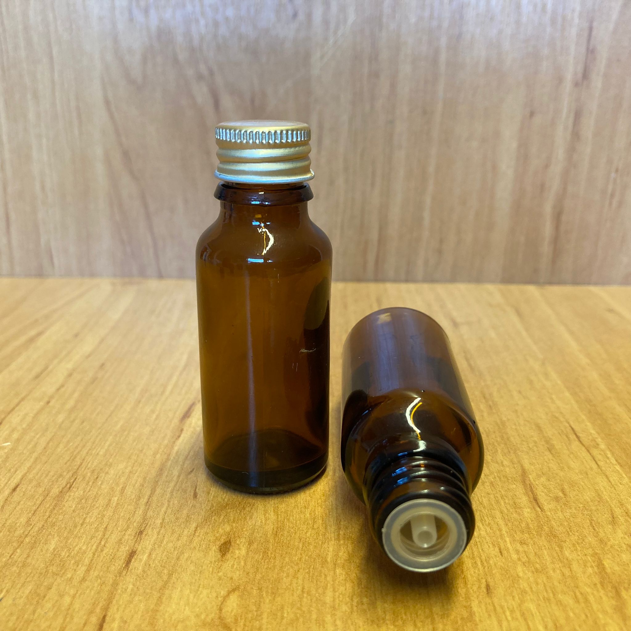 20 Cc Amber İçten Damlalıklı - Gold Metal Kapaklı Cam Şişe - 20 Ml Kolonya Tıpalı Cam Şişe