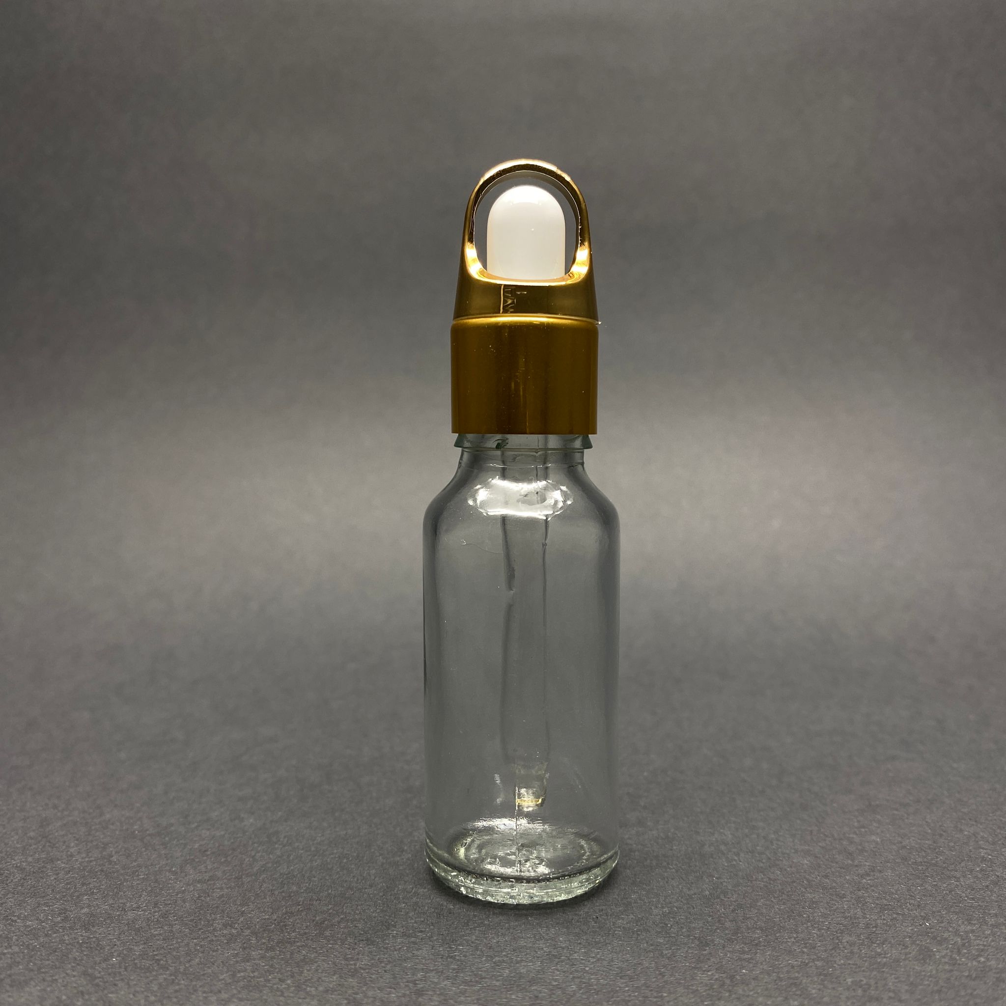 20 Cc Şeffaf Cam Damlalıklı Şişe - Beyaz Emzik - Gold Flower Sepet Model Metalik Kapak - 20 Ml Cam Damlalıklı Şişe