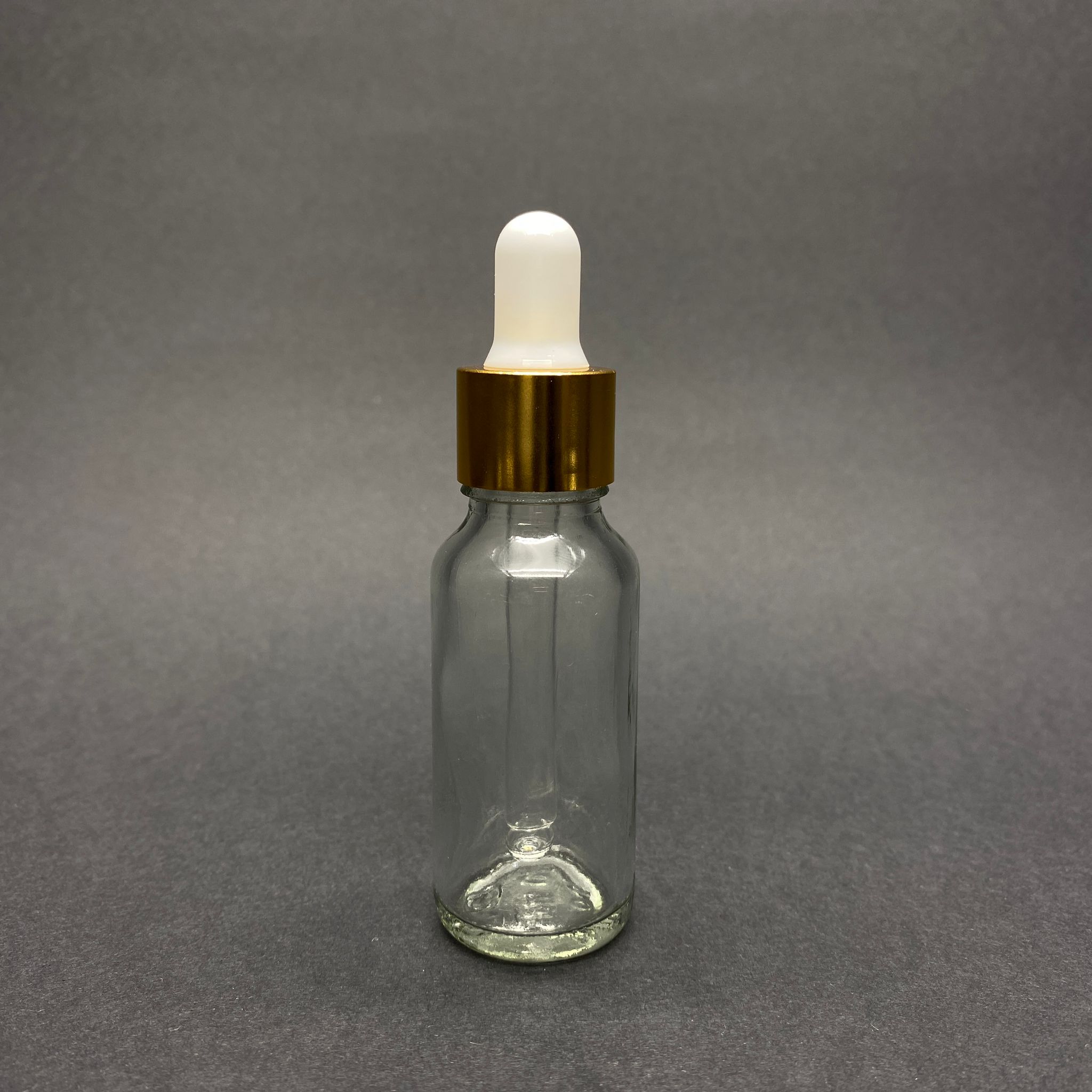 20 Cc Şeffaf Cam Damlalıklı Şişe - Beyaz Emzik - Gold Metalik Kapak - 20 Ml Saydam Cam Damlalıklı Şişe - Damlalıklı Boş Şişe